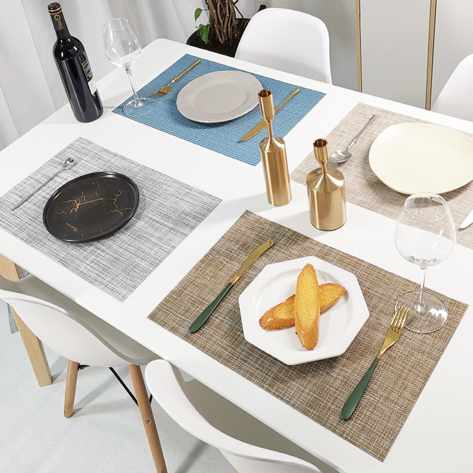 Heat-Resistant & Stain-Resistant Non-Slip Placemats Set of 4 - 11.8x17.7 Inch Washable Insulated Table Mats for Kitchen Dining, Home Decor - Perfect for Everyday Meals, Dinner Parties & Holiday Gatherings (Off-White)