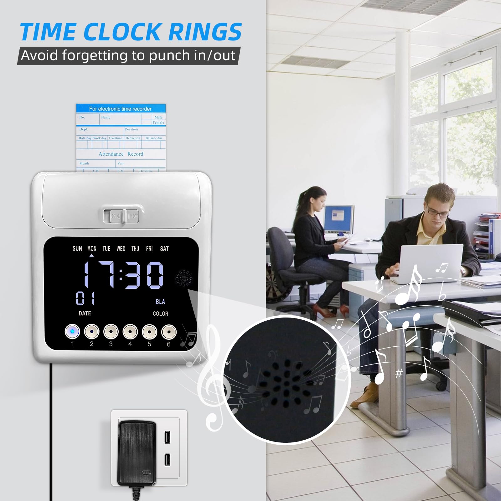 Secure Time Clock with Passcode - Auto-Align Punch Machine for Small Businesses | Includes 50 Time Cards & Ink Ribbon Cartridge | Ideal for Employee Attendance Tracking & Payroll Management