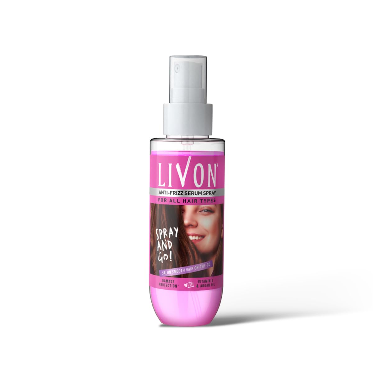 Livon Shake & Spray Hair Serum - Instant Shine, Frizz Control & Damage Protection with Vitamin E & Argan Oil - Travel-Friendly 50ml Spray for Women & Men - Perfect for Dry, Damaged Hair at Home, Gym or On-The-Go