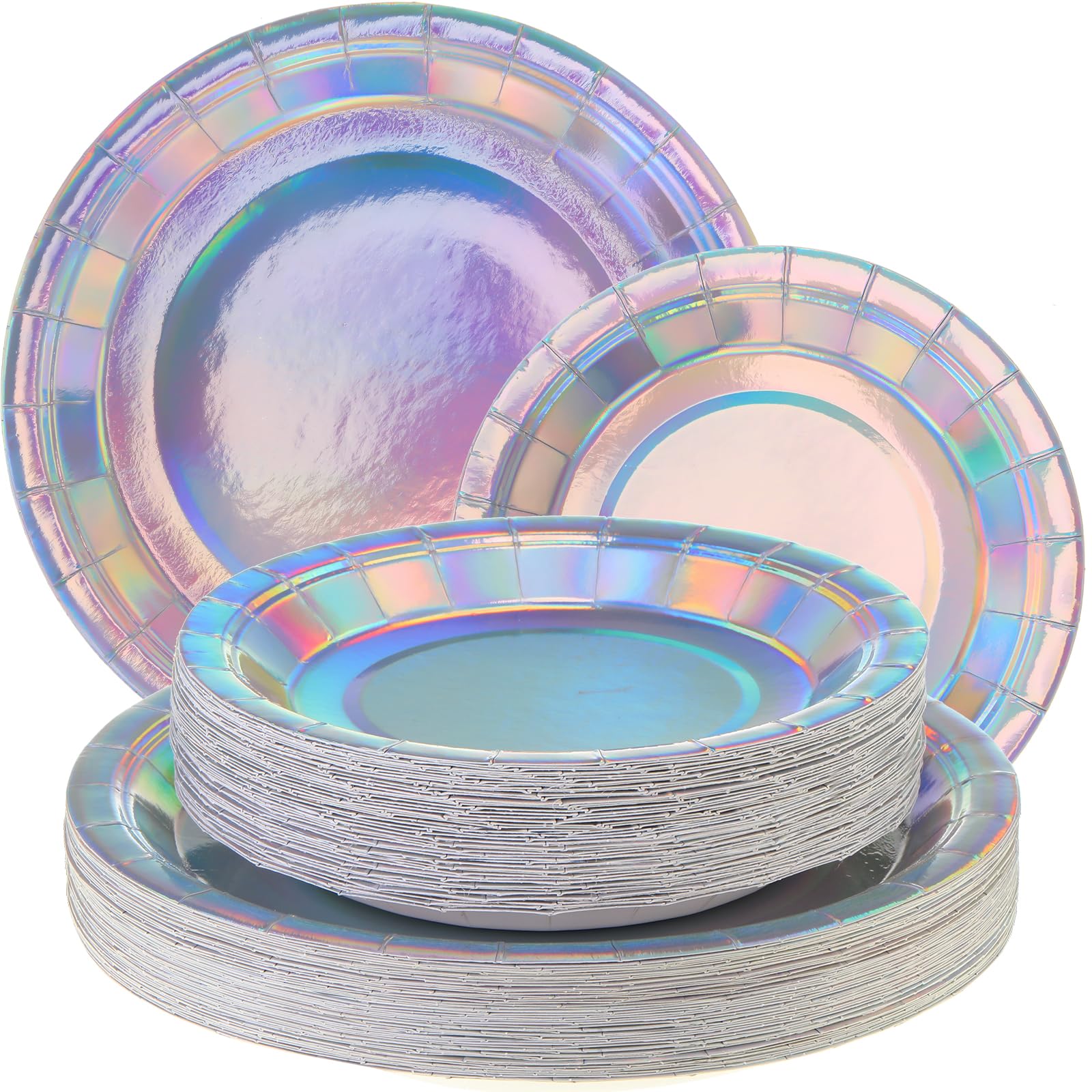 100-Pack Iridescent Holographic Disposable Paper Plates - 7