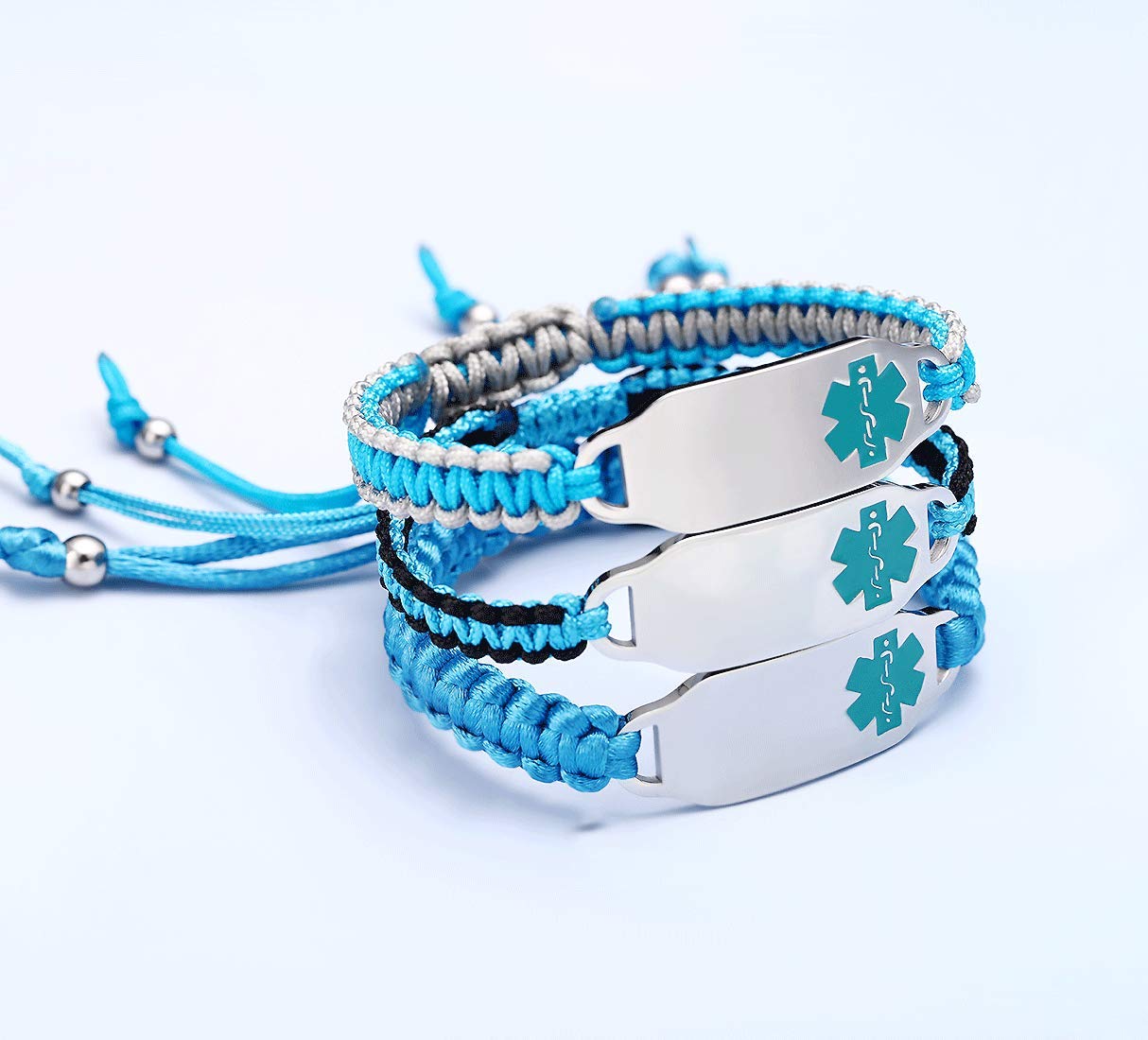 Custom Medical Alert Bracelets for Women - Free Engraving, Adjustable 6.5-8.5 Inch Nylon Braided ID Bracelet - Personalized Handmade Emergency Medical Jewelry - Perfect for Allergies, Diabetes & Daily Safety