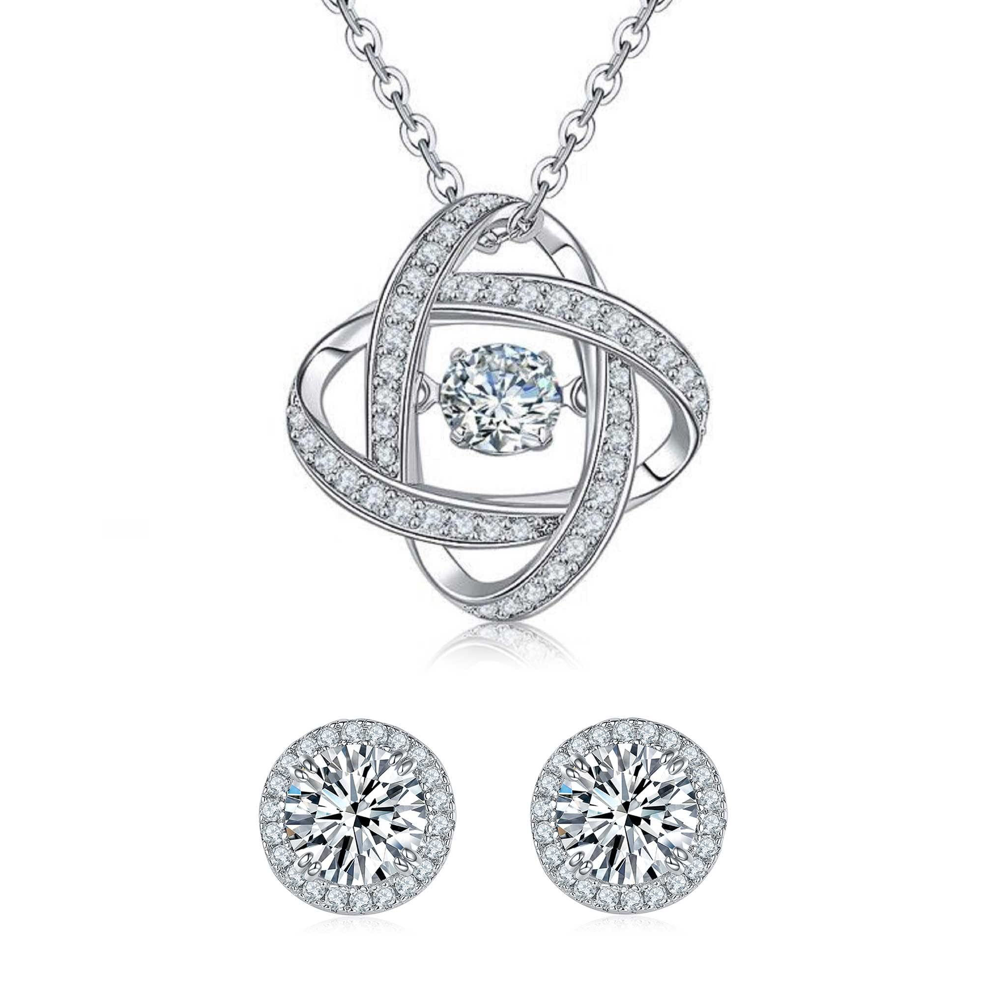 Moissanite Diamond Cut Necklace & Earrings Set - 18K Sterling Silver Jewelry for Women | D Color VVS1 Round Pendant | Perfect Gift for Mother's Day, Anniversary, Birthday | Elegant Jewelry for Wife, Mom, Sister | Wedding, Party & Special Occasion Wear