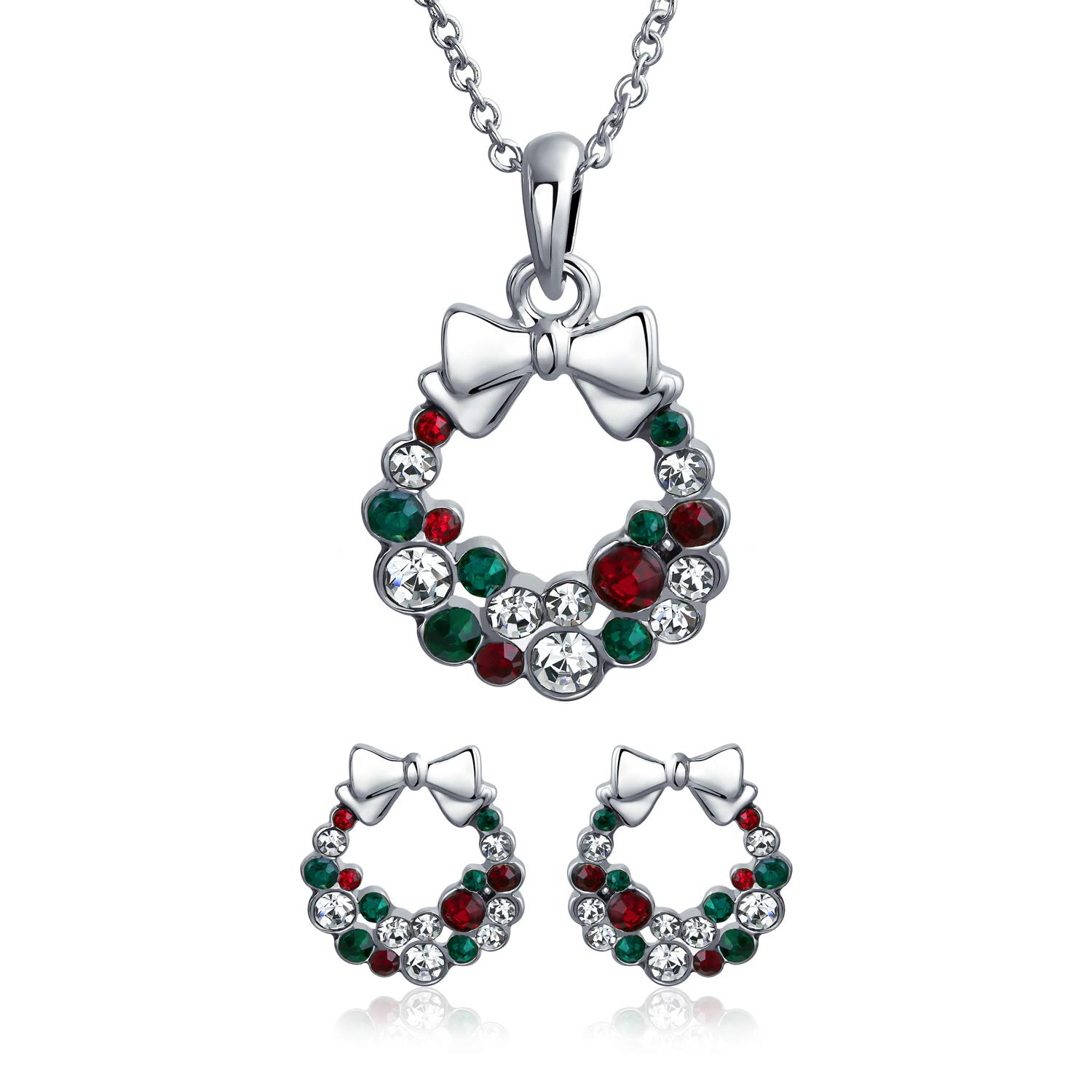 Sparkling Christmas Jewelry Set - Crystal Earrings & Pendant for Women - Holiday Party Gift