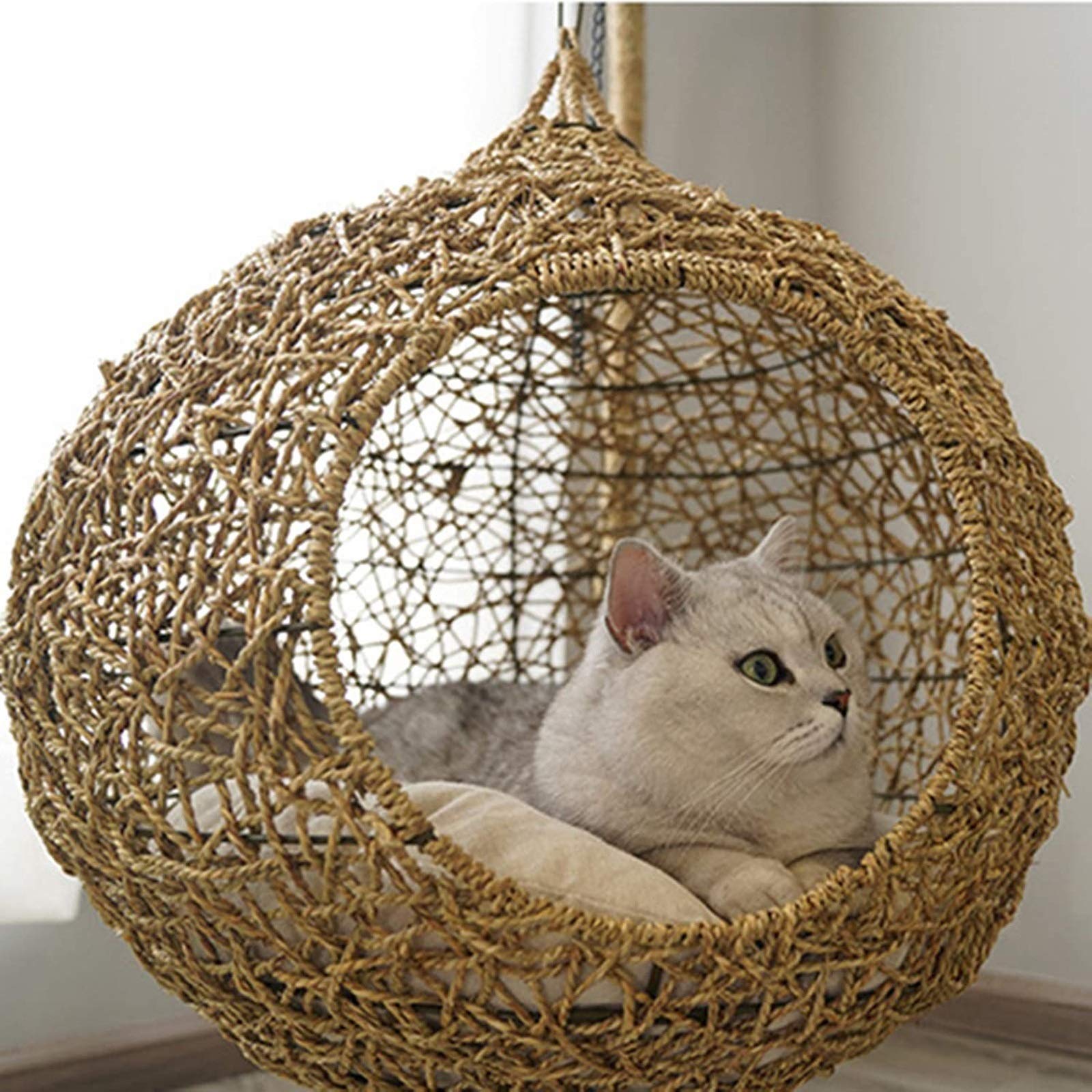 Premium Rattan Cat Hammock Bed - Cozy Swinging Pet House for Small Cats & Pets (Size A) - Perfect for Indoor Lounging & Relaxation in Living Room or Bedroom