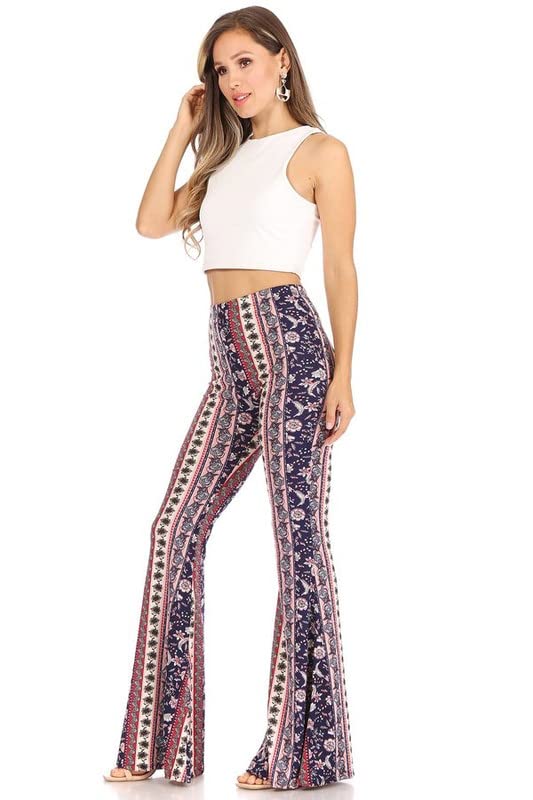 SWEETKIE Boho Flare Pants for Women - Elastic Waist Wide Leg Lounge Pants in Solid & Printed Designs - Stretchy Soft Comfortable Yoga Pants for Casual Wear, Travel & Home