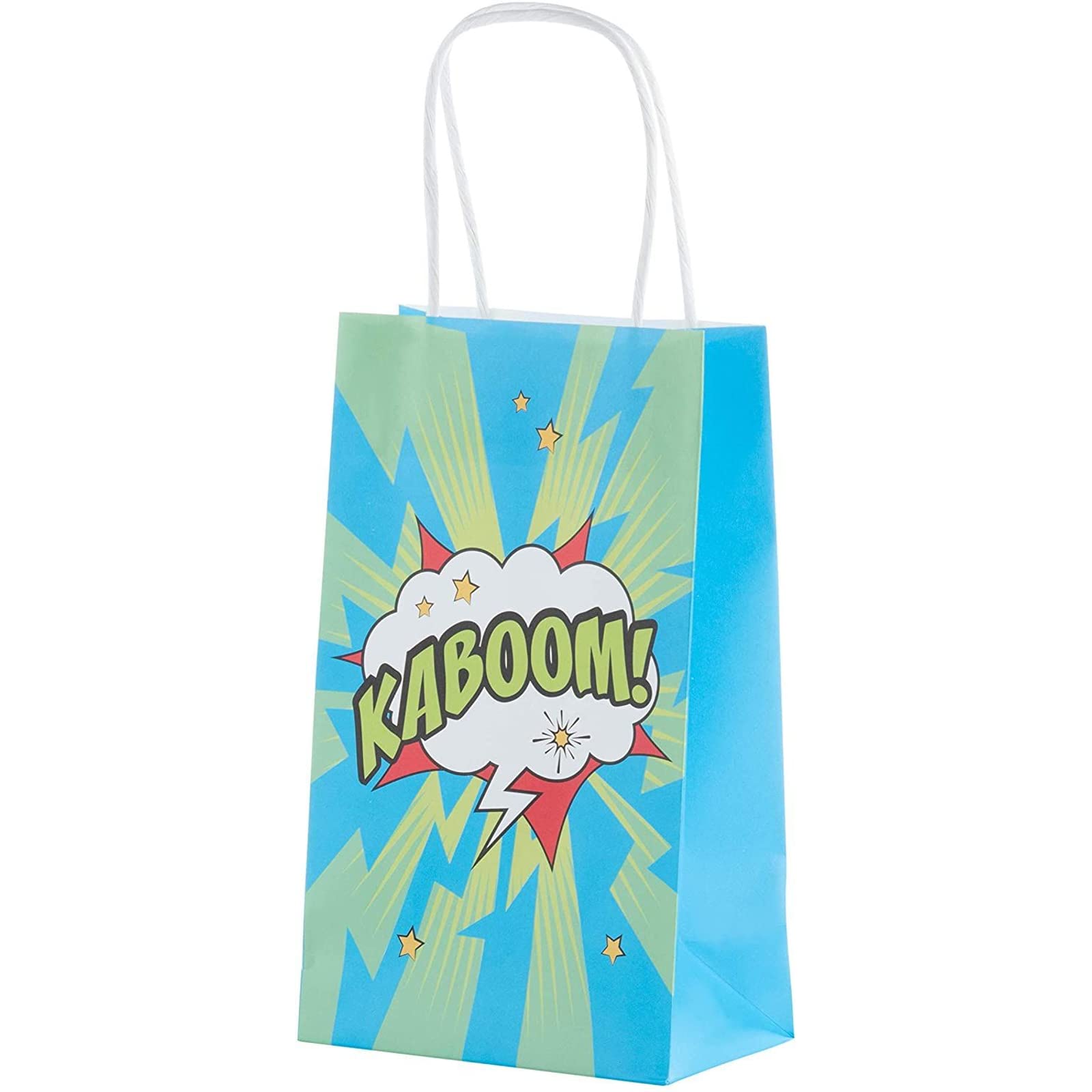 Juvale 12-Pack Comic Book Hero Party Favor Gift Bags with Handles - 4 Vibrant Colors for Birthday Parties, Superhero Themed Events & Kids' Celebrations
