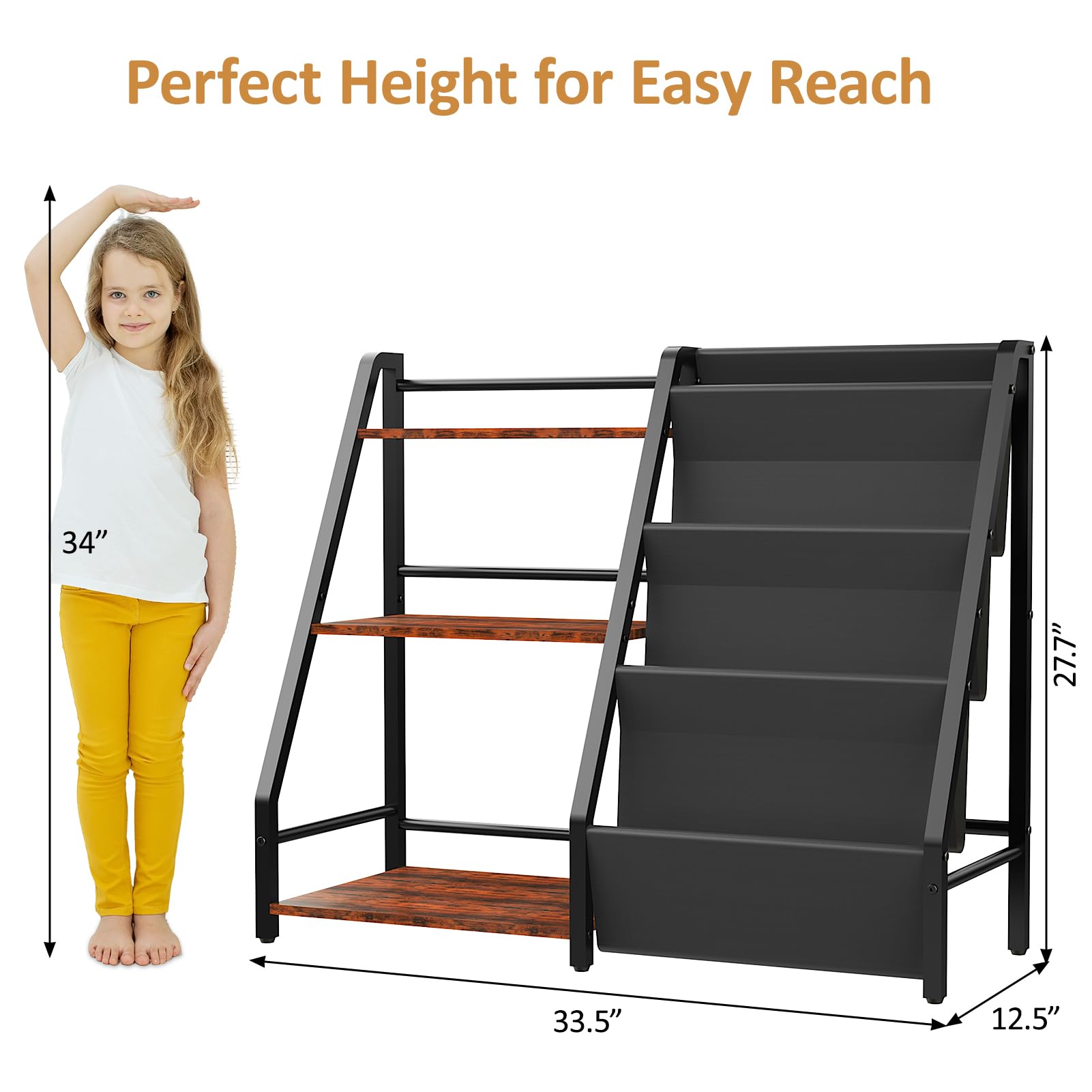 **Kids Bookshelf and Toy Organizer - 2-in-1 Nursery Book Shelf for Toddler & Montessori Playroom - Sturdy Black Bookcase for Kids' Bedroom, Play Area & Learning Space**