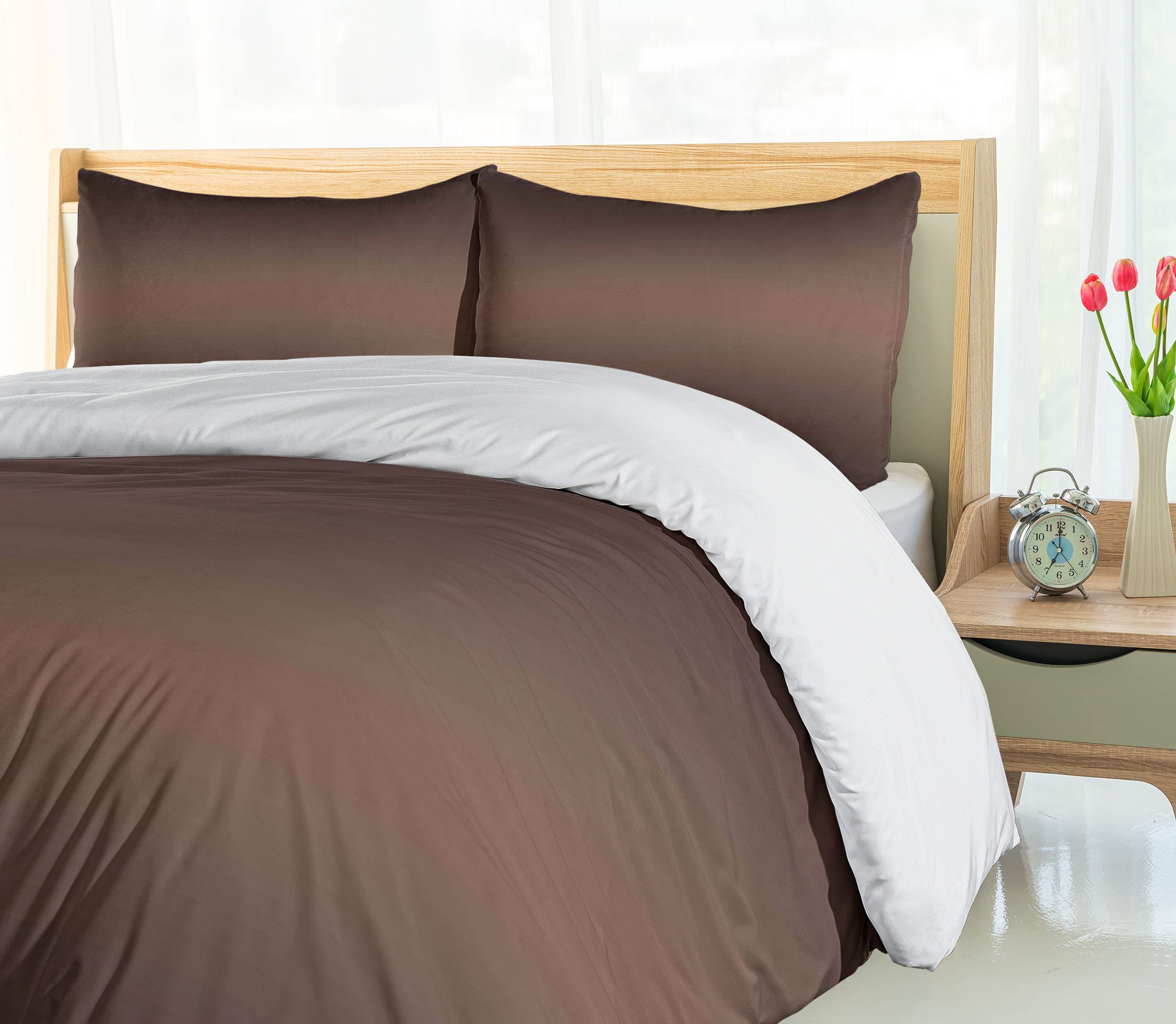 Ambesonne Ombre Duvet Cover Set King Size - Dark Chocolate Brown Gradient Design with 2 Pillow Shams | Healthy Food Inspired Digital Print Artwork | 3-Piece Luxury Bedding Set for Modern Bedroom Decor