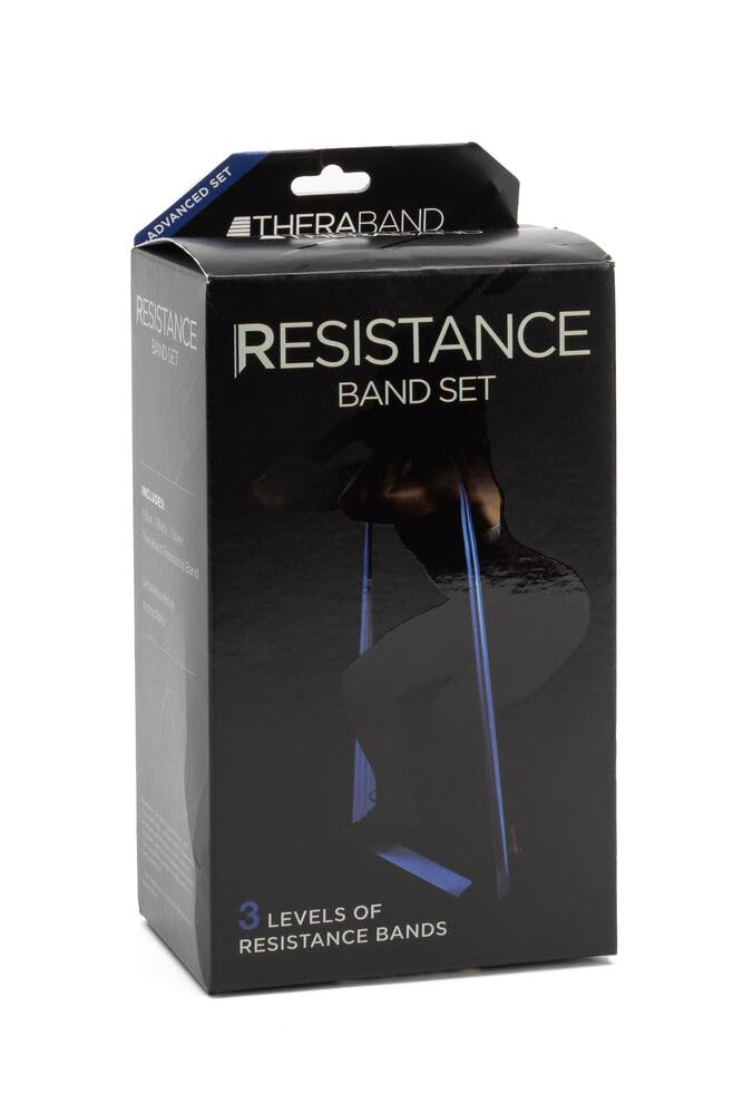 THERABAND Resistance Bands Set - Professional Elastic Exercise Bands for Full Body Workout, Strength Training, Physical Therapy & Pilates (Blue/Black/Silver) | Home Gym, Rehabilitation & Fitness Training Equipment