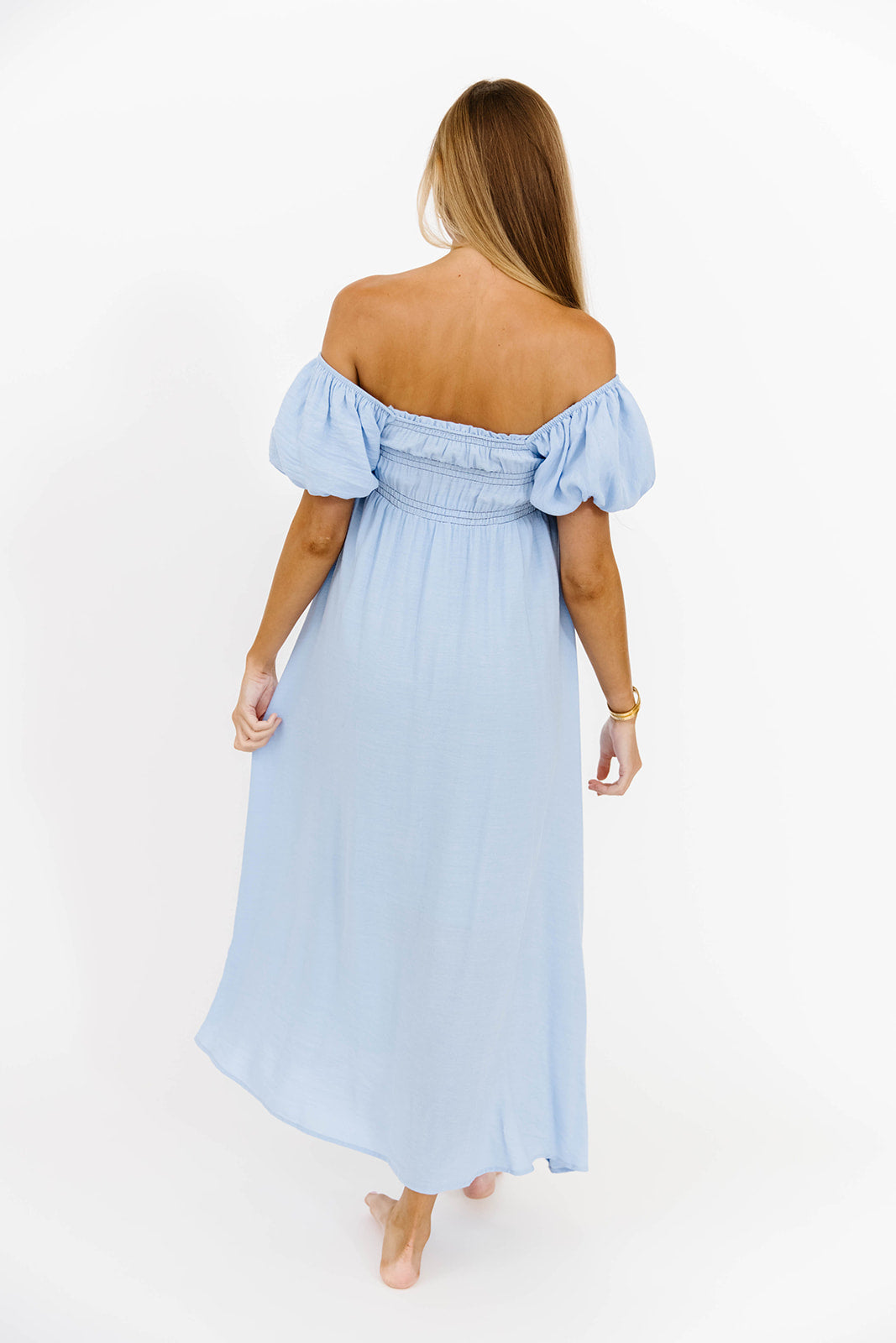 Belle Puff Sleeve Maxi Dress - Flowy Long Summer Dress for Women in Baby Blue | Perfect for Beach Vacation, Wedding Guest, and Date Night Outfits