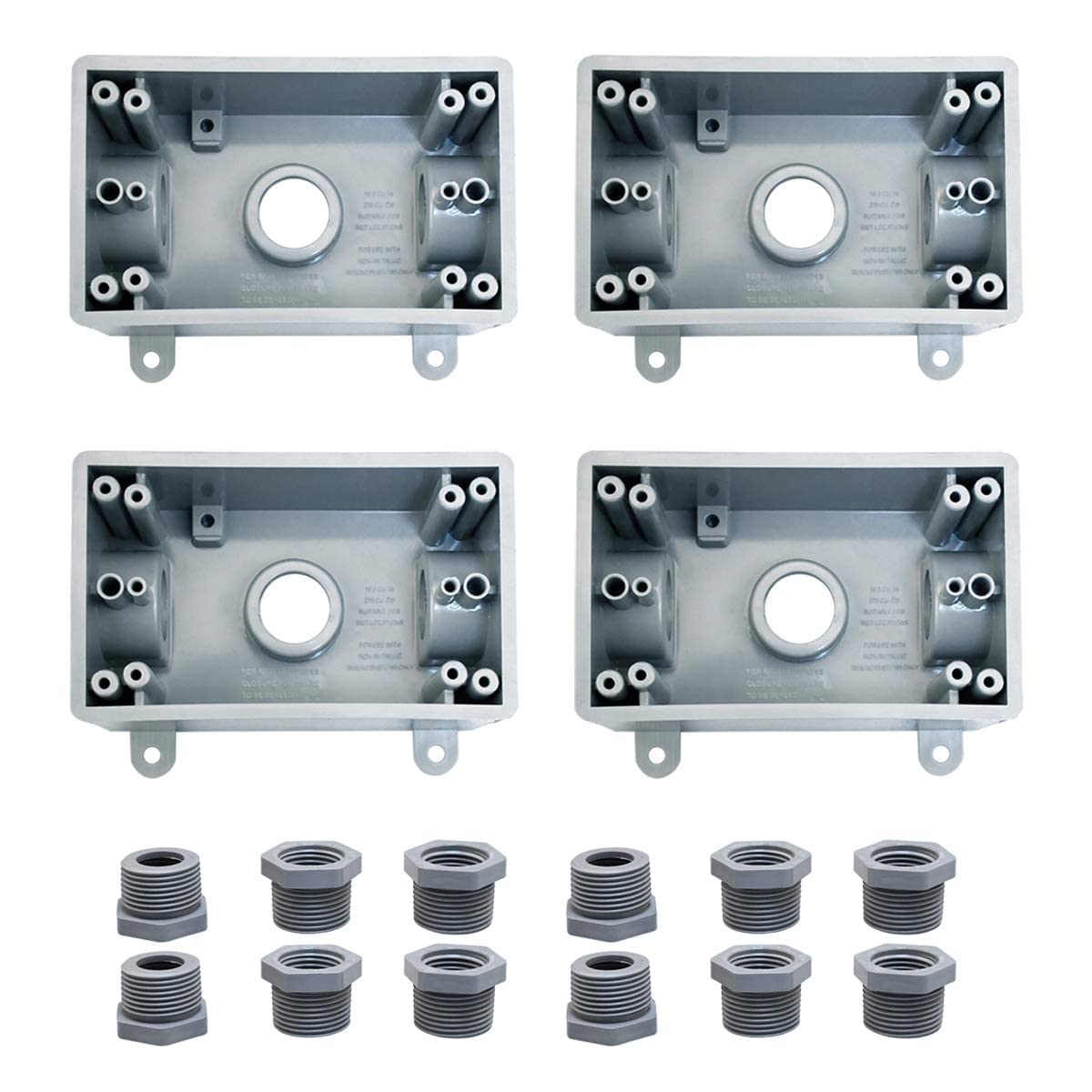 4-Pack UL Listed Weatherproof Outdoor Electrical Outlet Box - Single Gang, Fits 1/2-Inch & 3/4-Inch Conduit, Durable Plastic Junction Box for Patio, Garden & Outdoor Wiring Projects