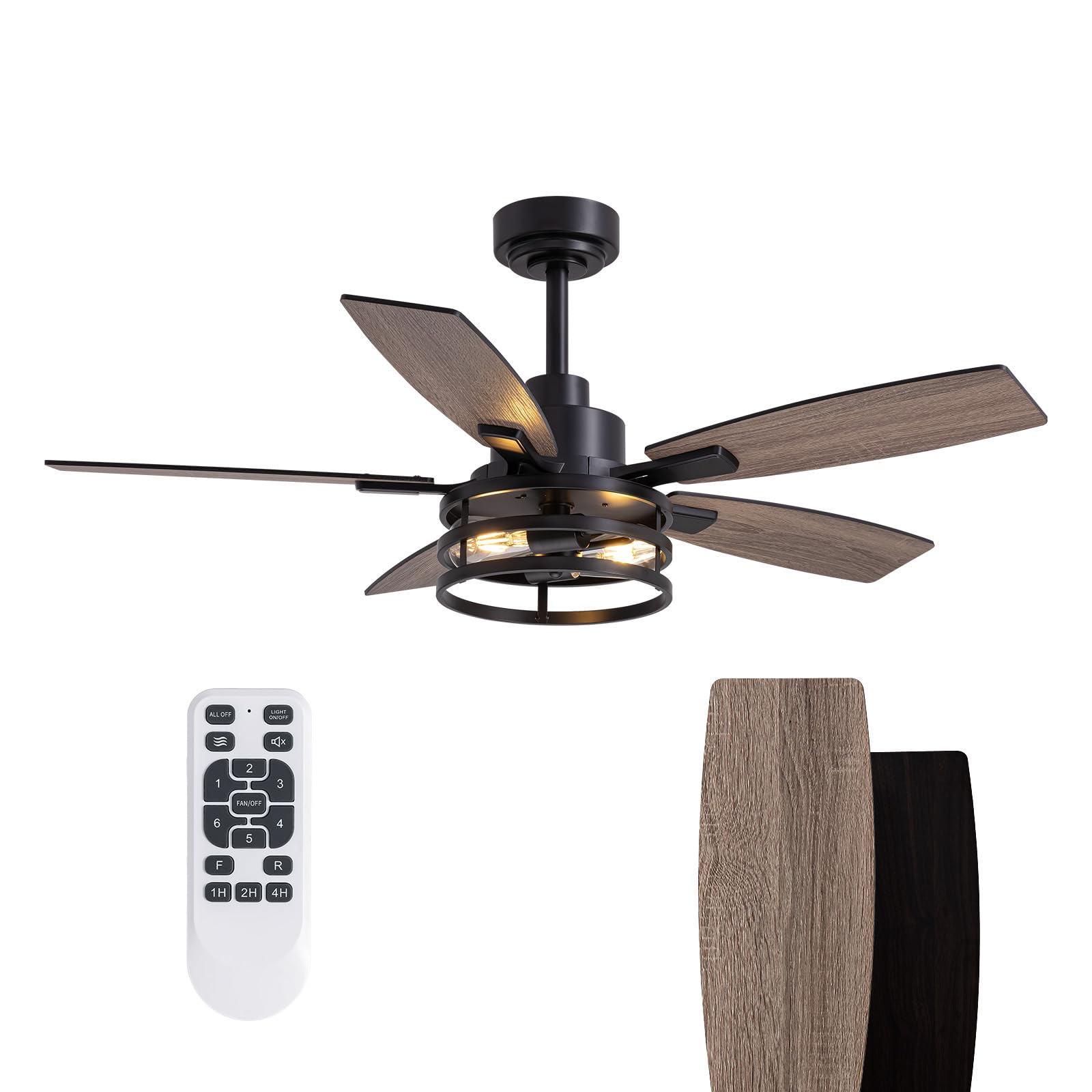 Modern Ceiling Fan with LED Light and Remote Control - Quiet Reversible 3-Speed DC Motor - Perfect for Bedroom, Living Room, and Office (Black, 52 Inch) - Energy Efficient Cooling and Stylish Home Decor