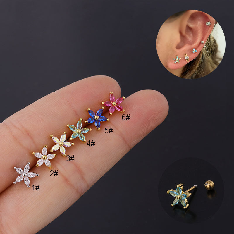 20G Cartilage Flower Tiny Stud Barbell Back Earrings - Hypoallergenic Stainless Steel Body Jewelry for Helix, Tragus, or Lobe Piercing | Perfect for Everyday Wear, Parties, and Gifts (HSPJ301)