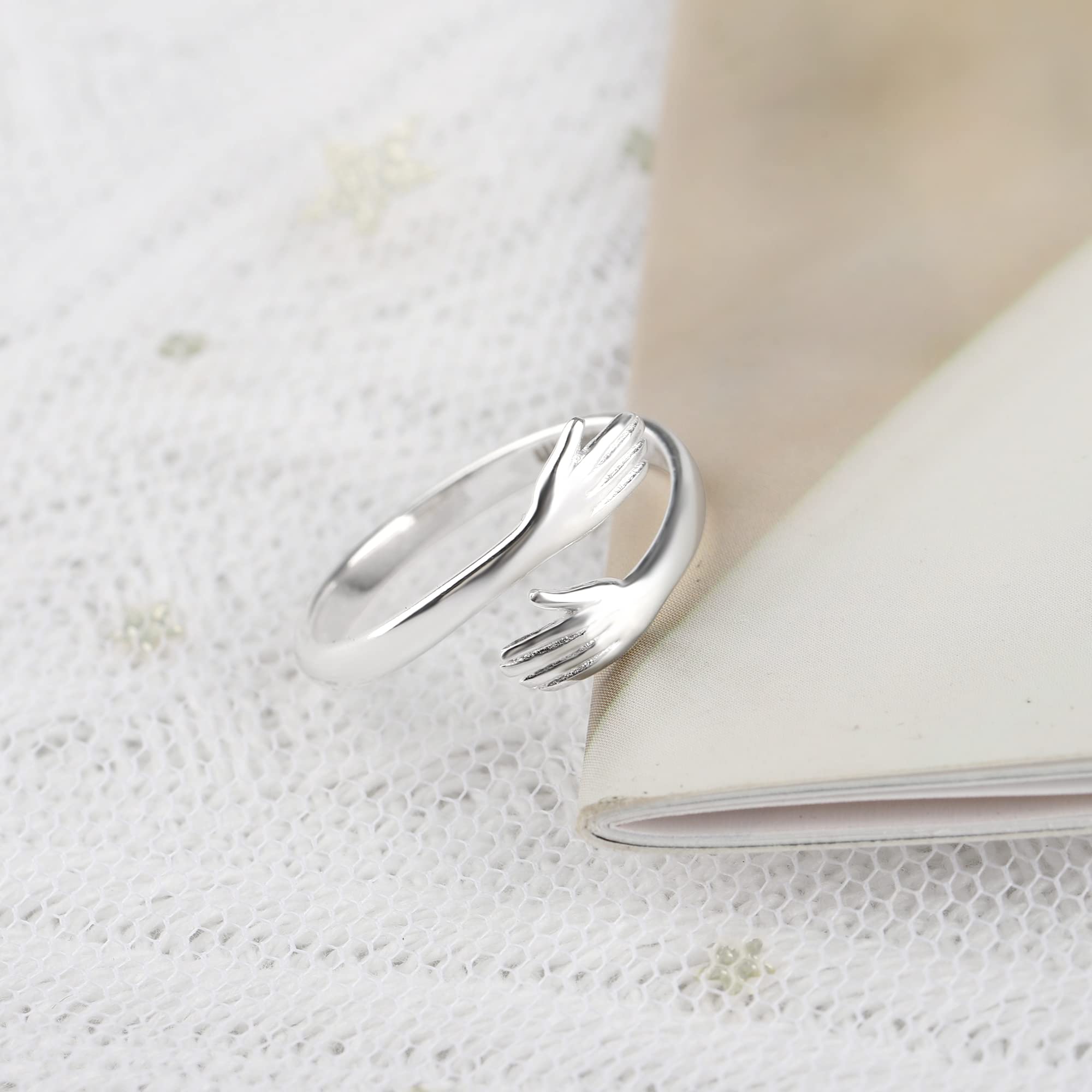 Personalized Hug Ring for Women & Men - Adjustable Sterling Silver Promise Ring for Couples, Weddings & Gifts