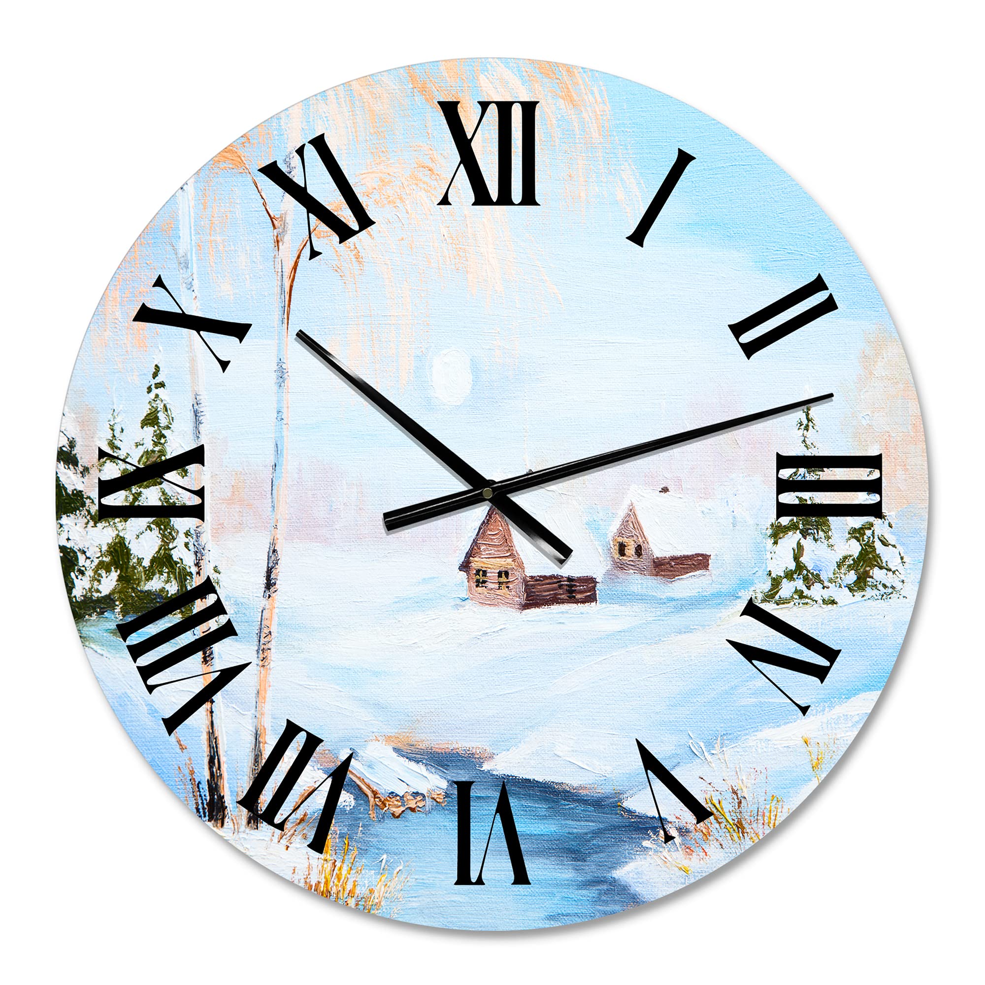 Lake House Wall Clock - Winter Landscape Frozen River in The Forest - Large Nature-Themed Wall Clock for Living Room, Bedroom & Office Decor - Perfect for Rustic, Cabin & Farmhouse Style Homes