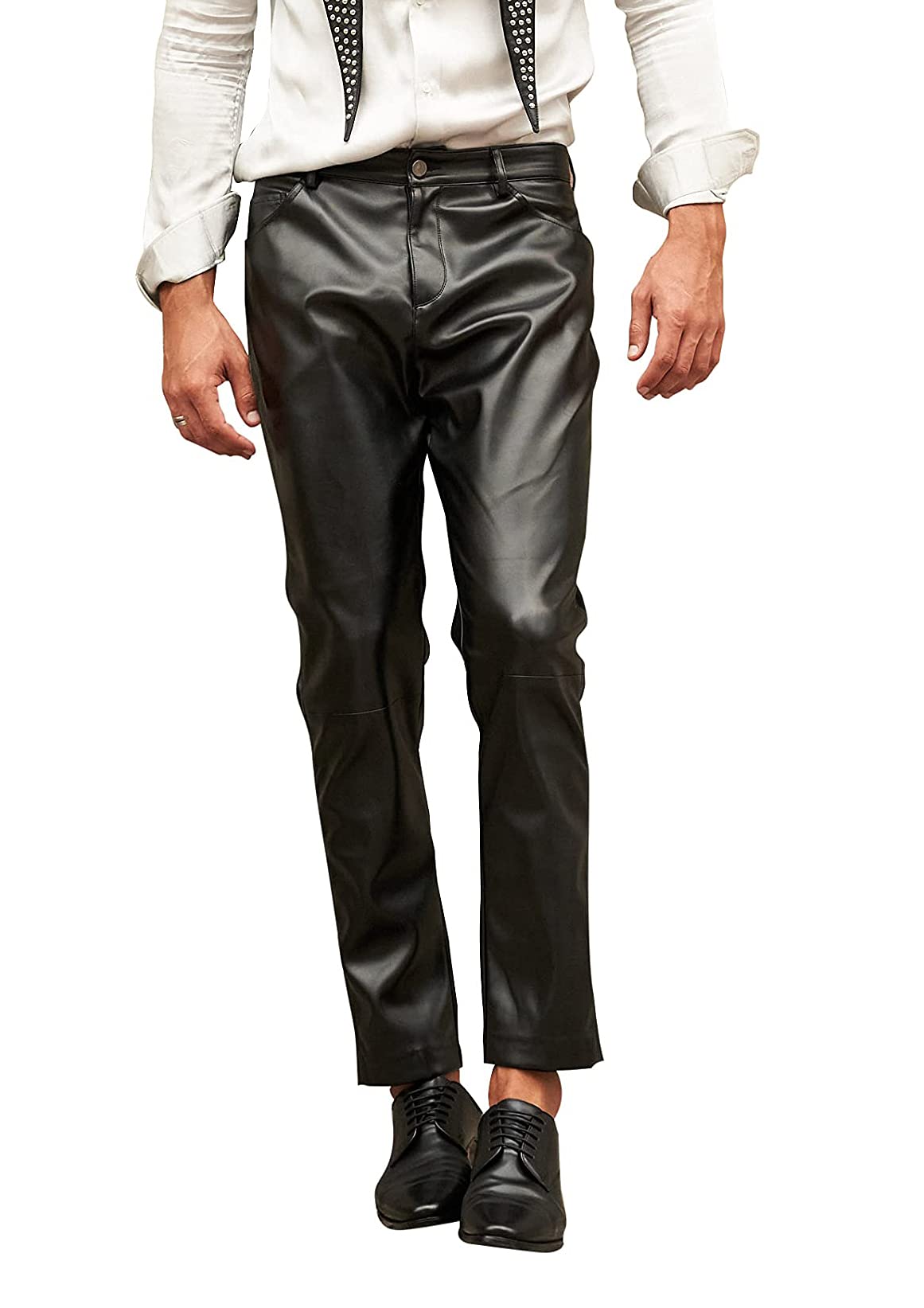 Premium Men's Genuine Leather Pants for Motorcycle Riding & Fashion | Slim Fit Biker Trousers for Casual & Night Out | Durable & Stylish Leather Pants for Men