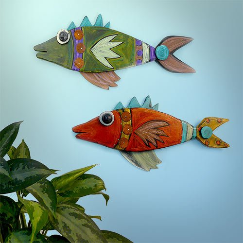 Hand-Painted Carved Wood Whimsical Fish Wall Sculpture - 17