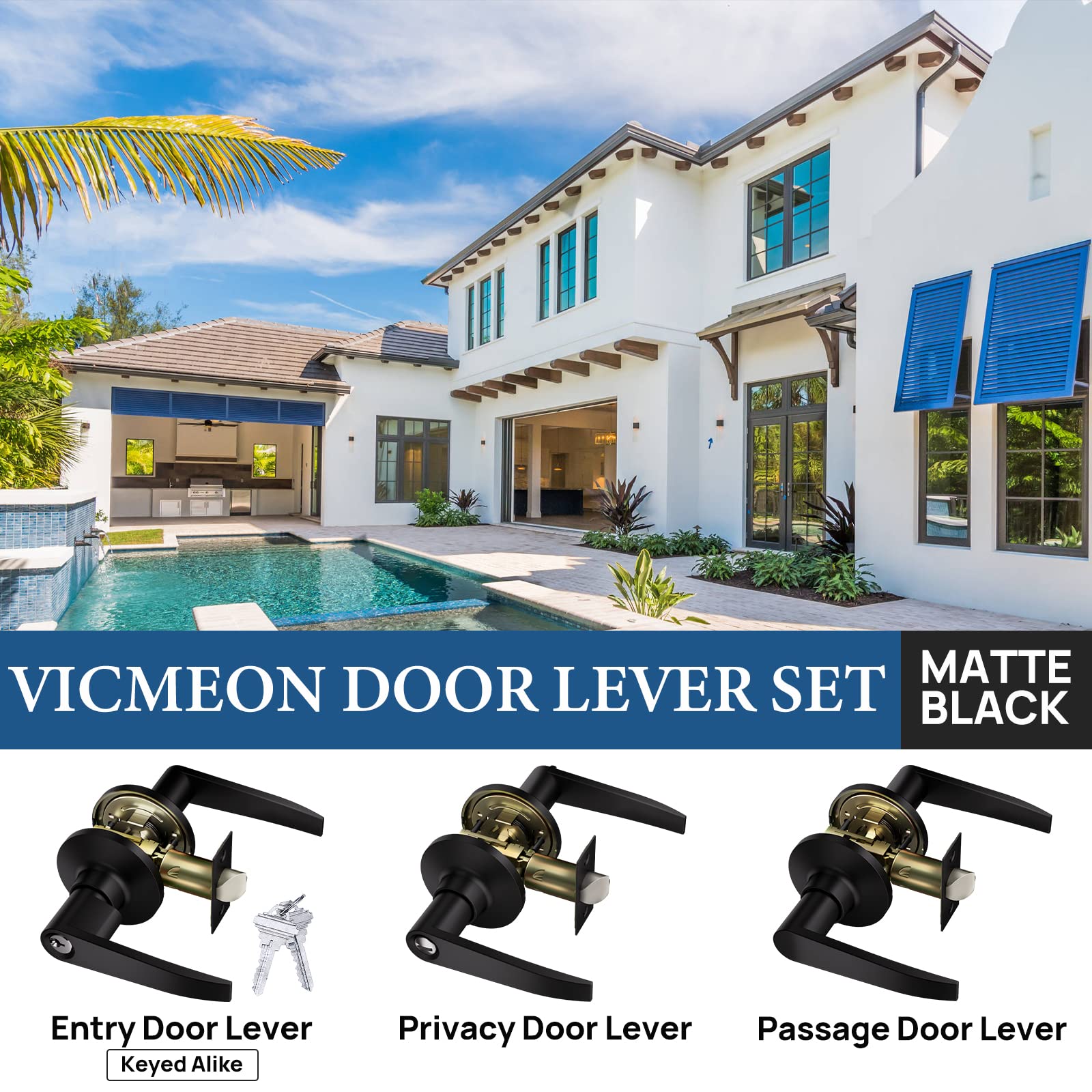 2 Pack Keyed Entry Door Lock - Matte Black for Interior/Exterior Doors