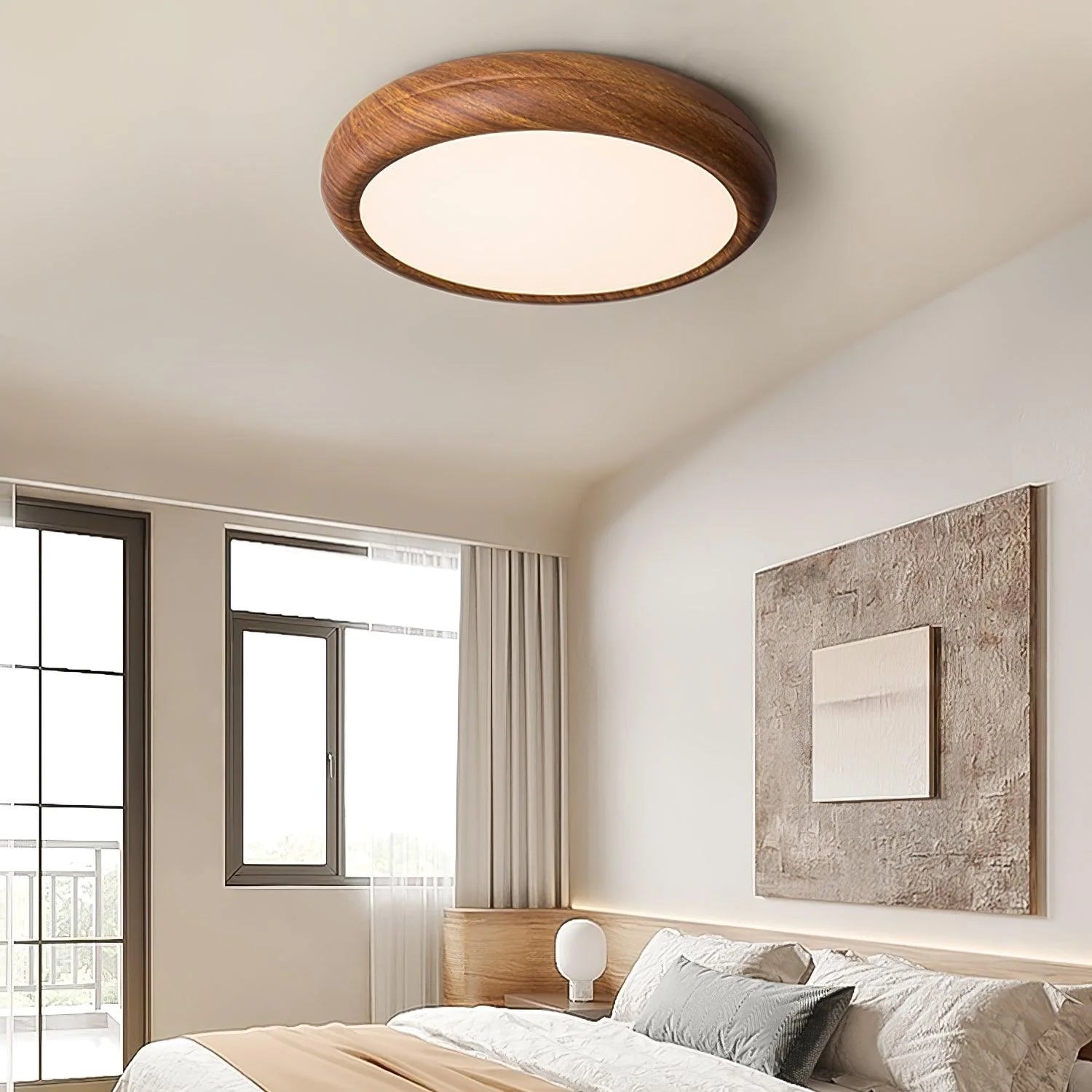 Wood Grain Round Ceiling Lamp - Modern Farmhouse Pendant Light with Natural Wood Finish - Perfect for Living Room, Bedroom, or Dining Room Lighting