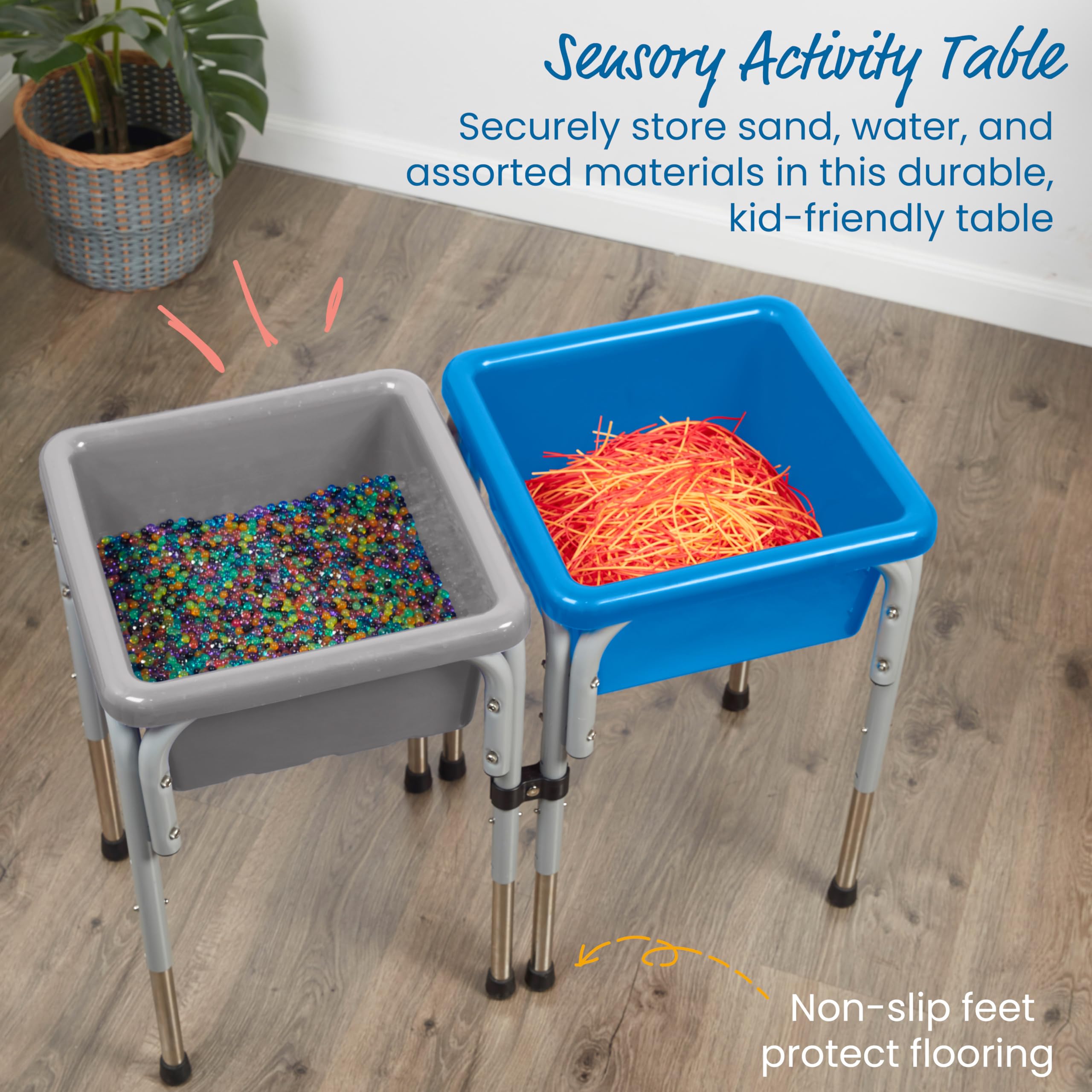 ECR4Kids Adjustable 2-Station Sand and Water Play Table with Sensory Bins - Grey & French Blue for Kids' Outdoor & Indoor Sensory Play Activities