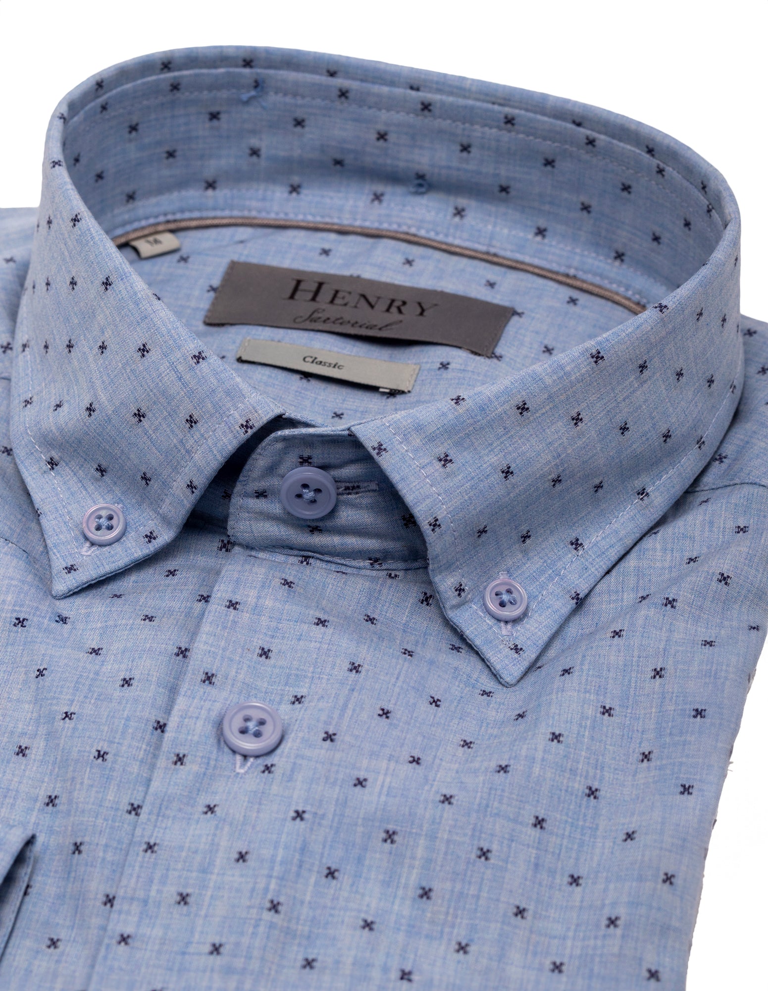HENRY SARTORIAL Men's Casual Button Down Cross Shirt in Blue - Perfect for Office, Date Night & Weekend Outings