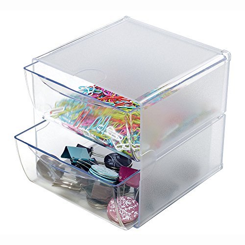 Deflecto Stackable Cube Organizer with 2 Clear Drawers (350101) - Perfect for Home Office, Closet & Kids Room Storage Solutions