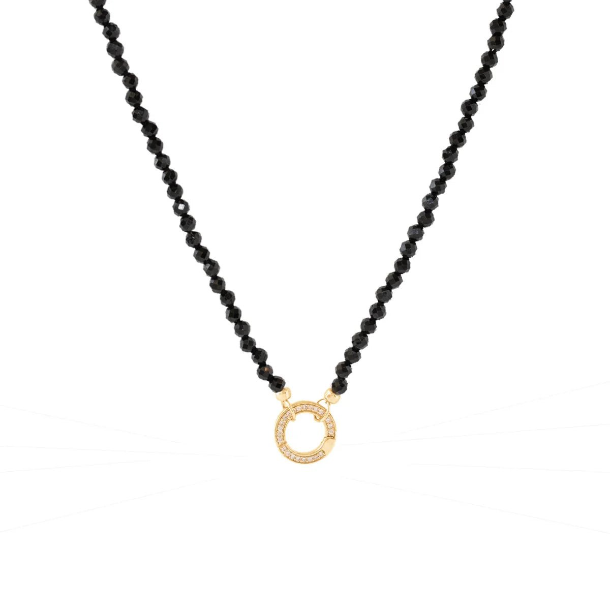 ICONIC BEADED OPEN-END NECKLACE - Black Onyx & Gold Plated Connector - Adjustable Layering Jewelry for Women - Perfect for Everyday Wear, Office & Special Occasions