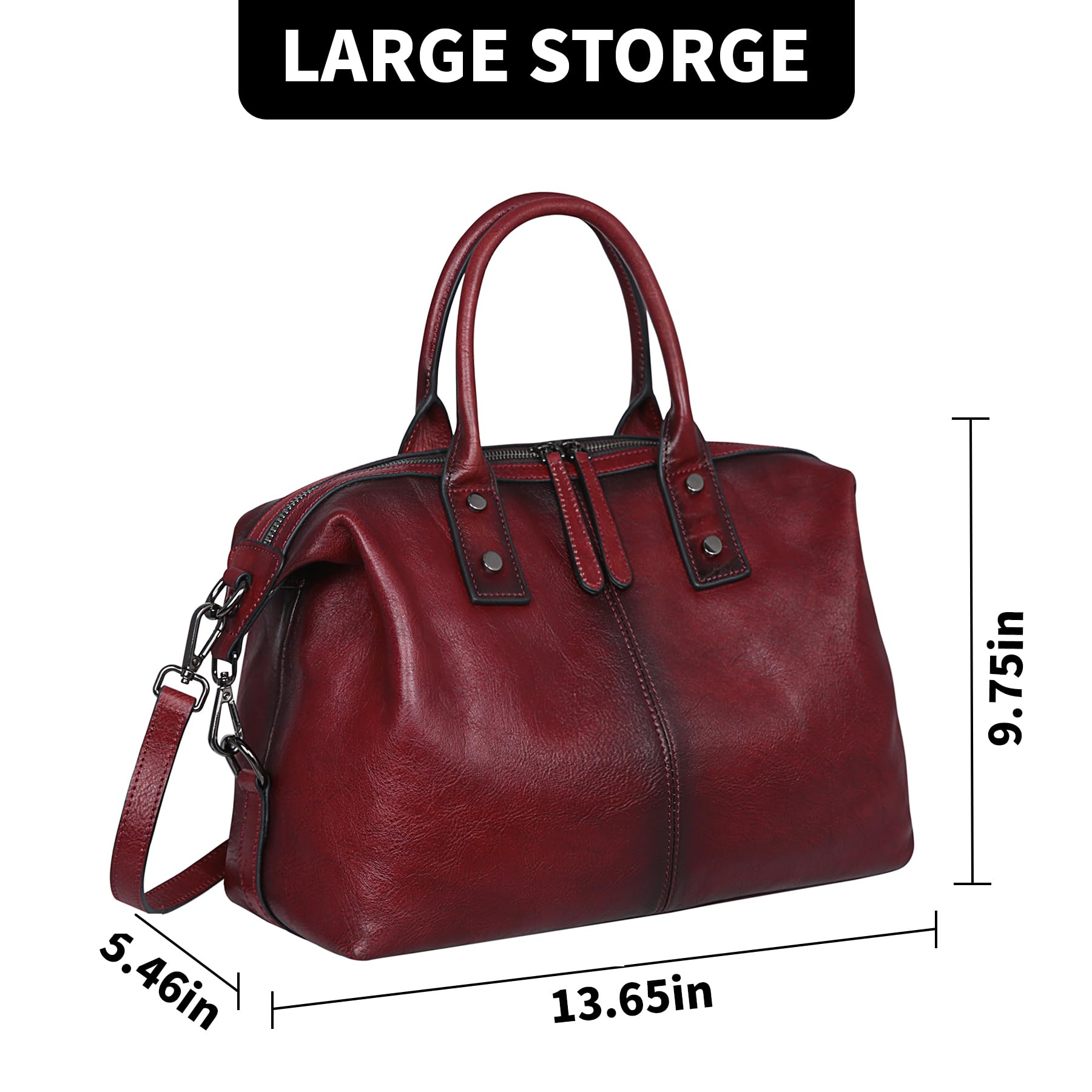Genuine Leather Satchel Tote Bag for Women - Top Handle Designer Shoulder Bag with Large Capacity, Crossbody Purse for Work, Travel & Everyday Use
