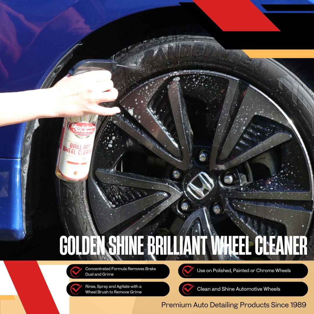 GOLDEN SHINE Premium Wheel Cleaner Spray - 16oz Chrome, Painted & Polished Wheel Cleaner - Safe for Alloy Rims & Hubcaps - Perfect for Car Detailing & Auto Care (44016)