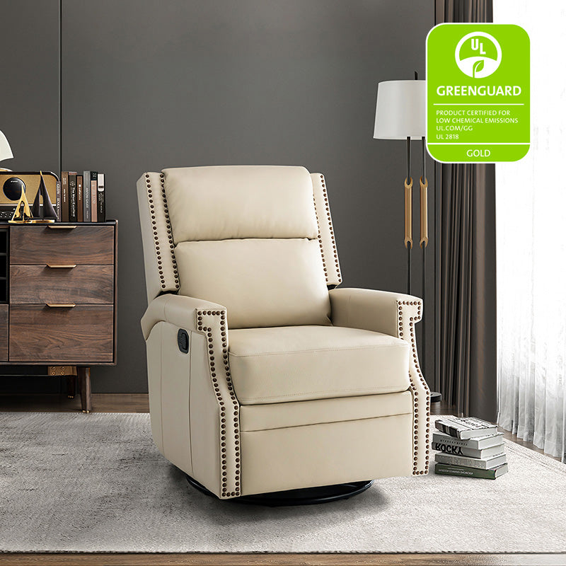 Canace Modern Genuine Leather Manual Glider Rocker Recliner Chair - Comfortable Swivel Lounge Chair for Living Room, Nursery, and Office Relaxation
