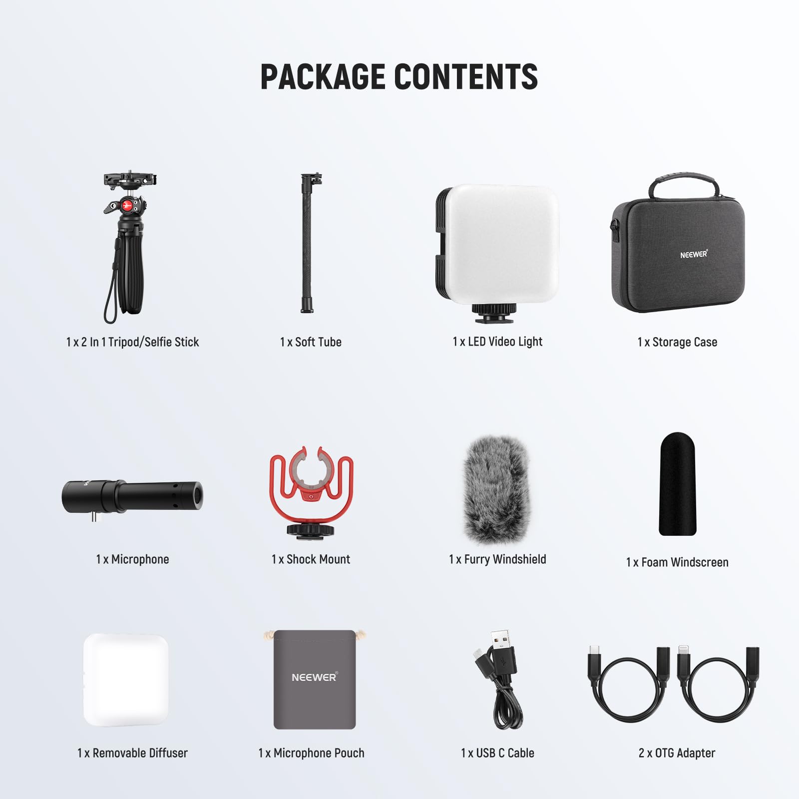 NEEWER Phone Vlogging Kit with LED Light, Selfie Stick Tripod & USB-C Microphone - YouTube Content Creator Essentials for iPhone, Android, Podcast - Perfect for Travel Vlogging, Live Streaming & Social Media Content Creation