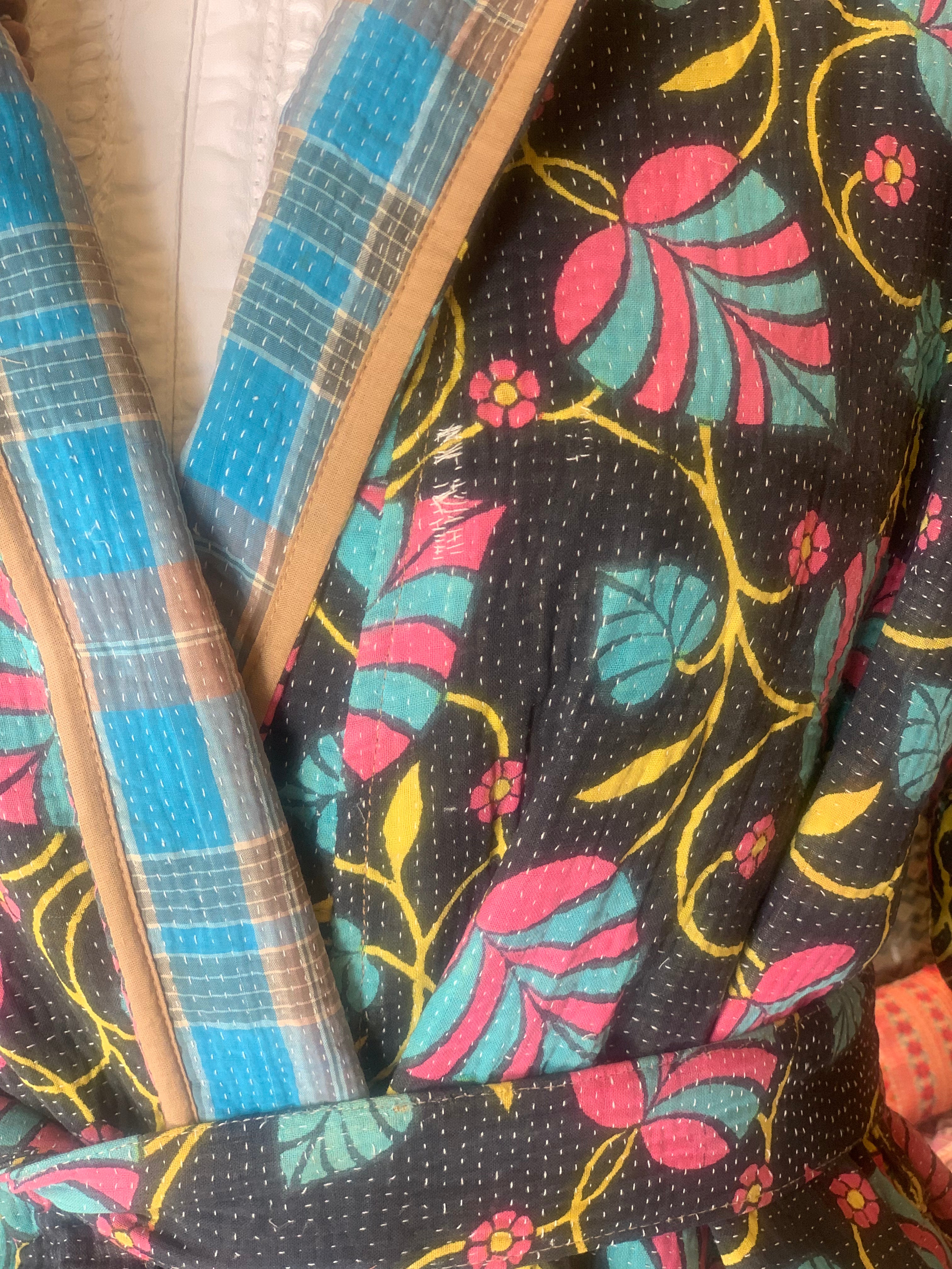 Boho Kimono Jacket with Kantha Textiles - No. 5 & No. 11 Styles | Lightweight Cover-Up for Beach, Yoga & Festival Outfits