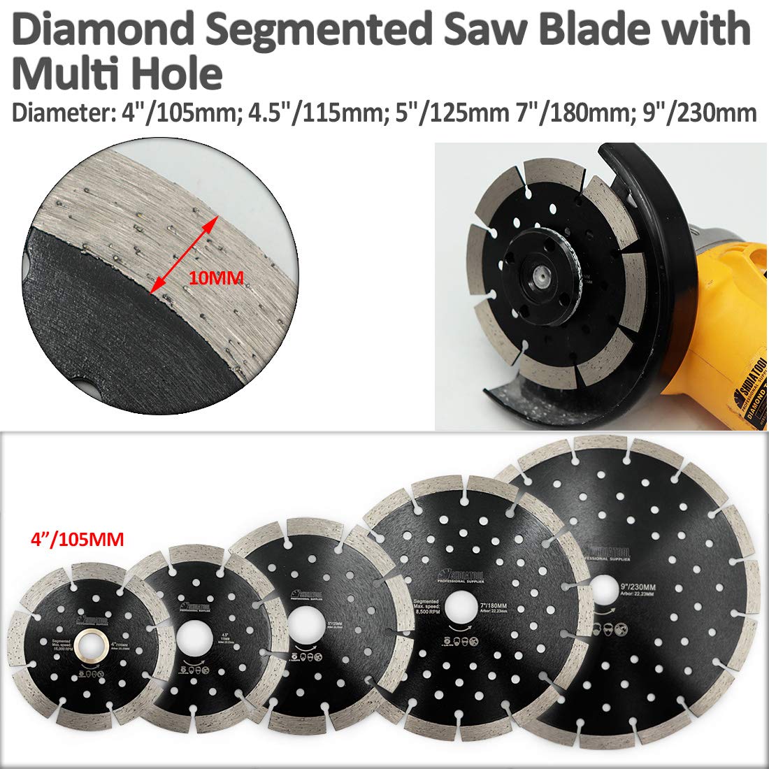 5 Pack 5 Inch Diamond Blades for Angle Grinder - Premium Dry/Wet Cutting Disc for Concrete, Stone, Brick & Masonry - 7/8 Arbor - Perfect for Construction, Renovation & DIY Projects