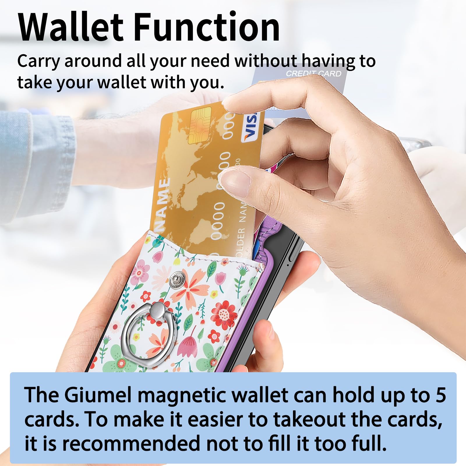 Magnetic Wallet for iPhone 15/14/13 with Phone Ring Stand - Purple for Women | Daily Essentials & Travel