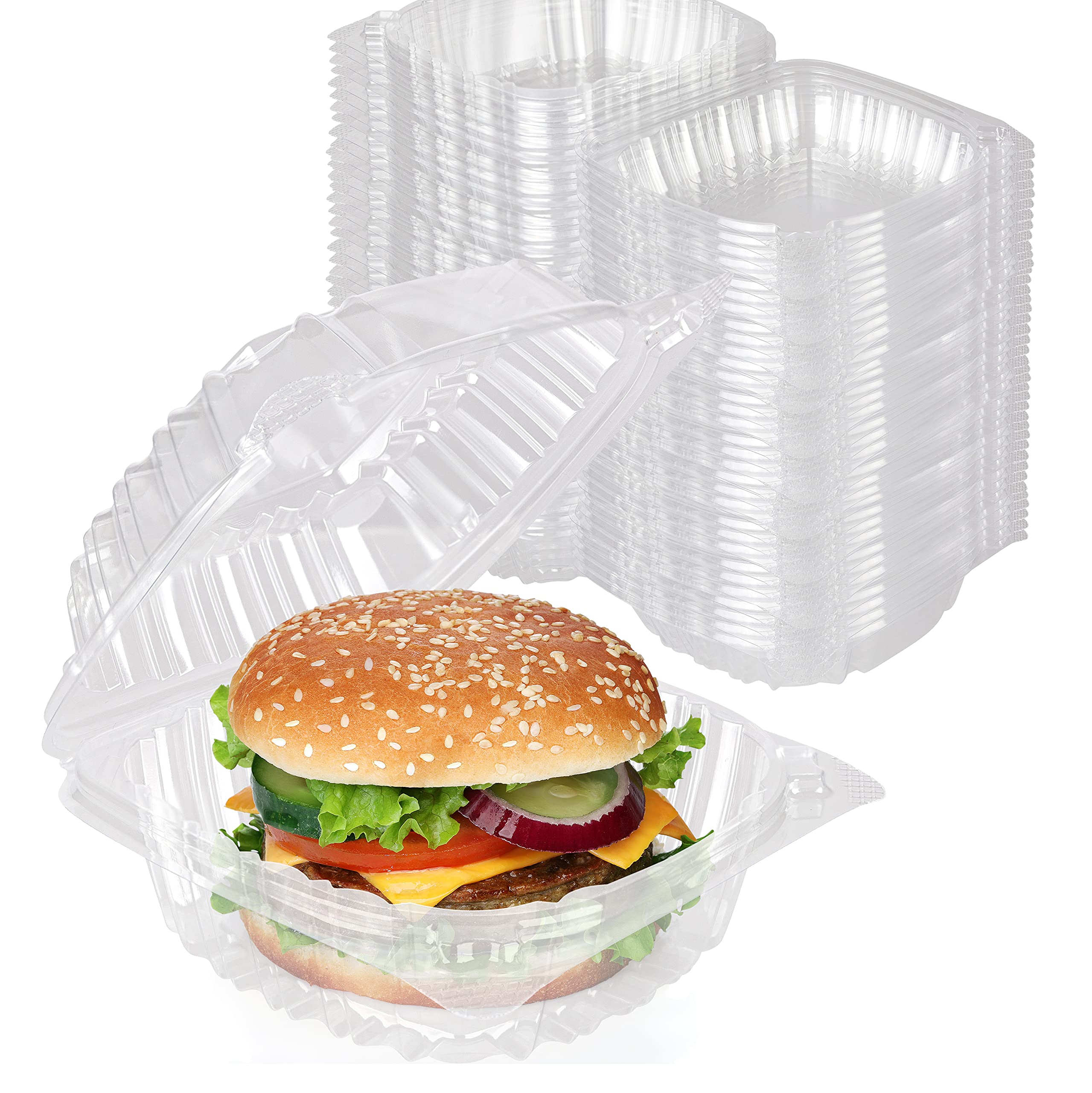 100-Pack Disposable Plastic Food Containers with Clear Hinged Lids - Square Clamshell Takeout Boxes for Cake, Dessert, Sandwiches | Perfect for Restaurants, Catering, Parties & Home Meal Prep