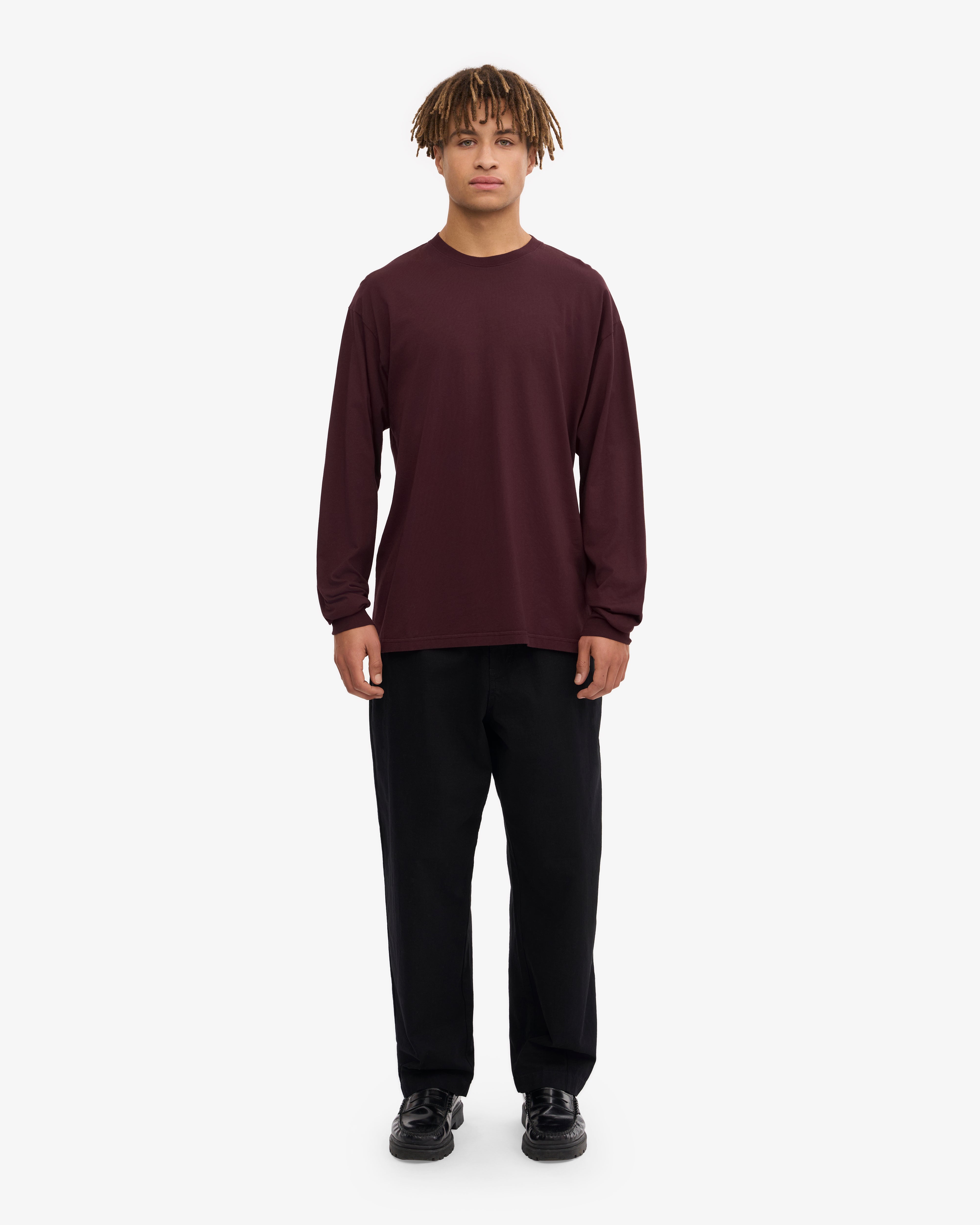 Oversized Organic Long Sleeve T-Shirt for Women - Soft Cotton, Oxblood Red - Perfect for Casual Wear, Layering & Fall Fashion