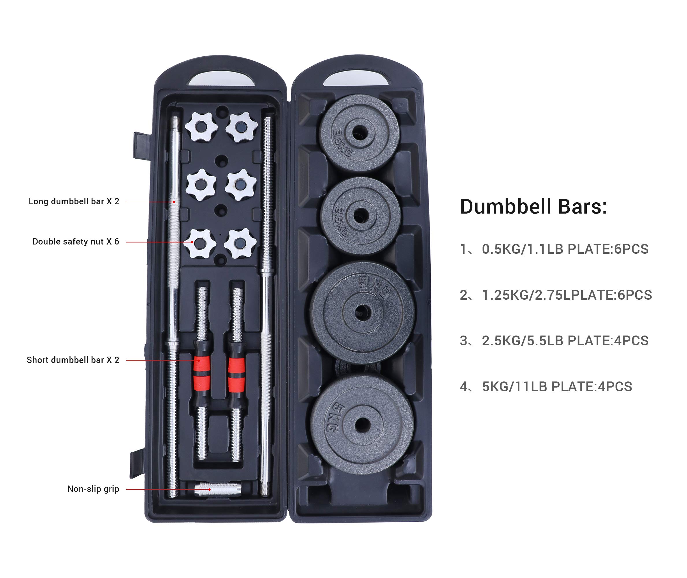 Adjustable Dumbbell and Barbell Set (22/33/44/66/105 Lbs) - 2-in-1 Home Gym Equipment with Anti-Slip Handle for Strength Training, Office Workouts & All-Purpose Fitness