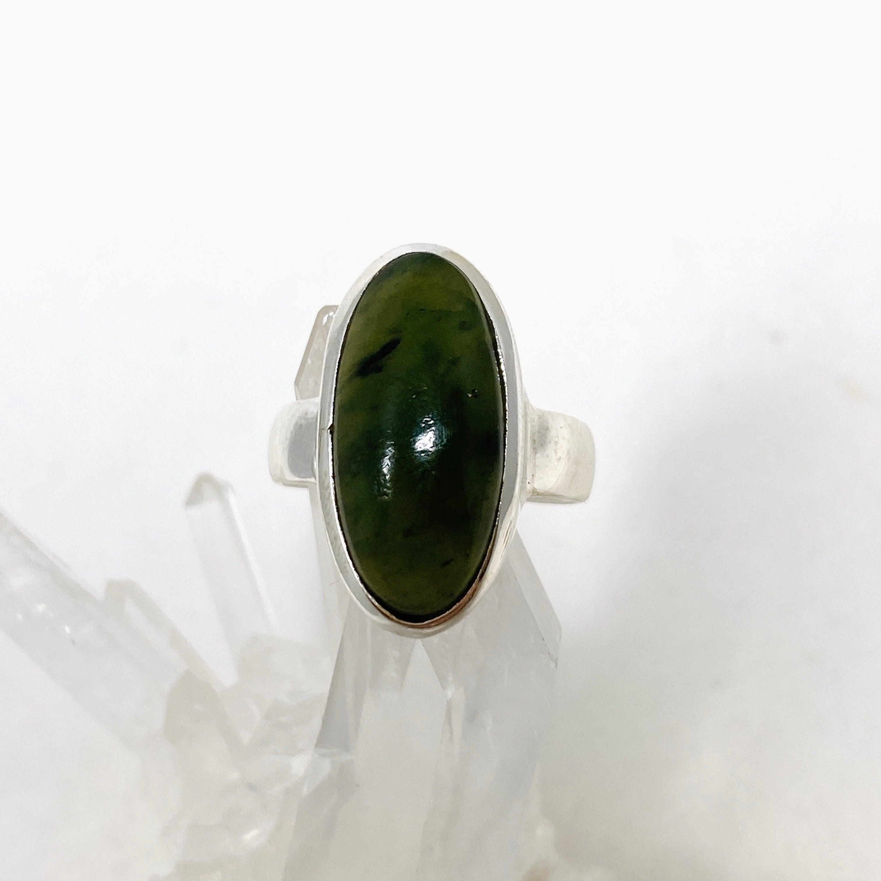 Natural Siberian Jade Nephrite Oval Ring - Size 8, Handcrafted Jewelry for Women - Perfect for Weddings, Anniversaries & Special Occasions