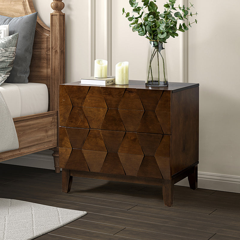 2-Drawer Nightstand with Built-in USB Outlets - Modern Bedside Table for Charging Devices, Perfect for Bedroom, Living Room, or Office