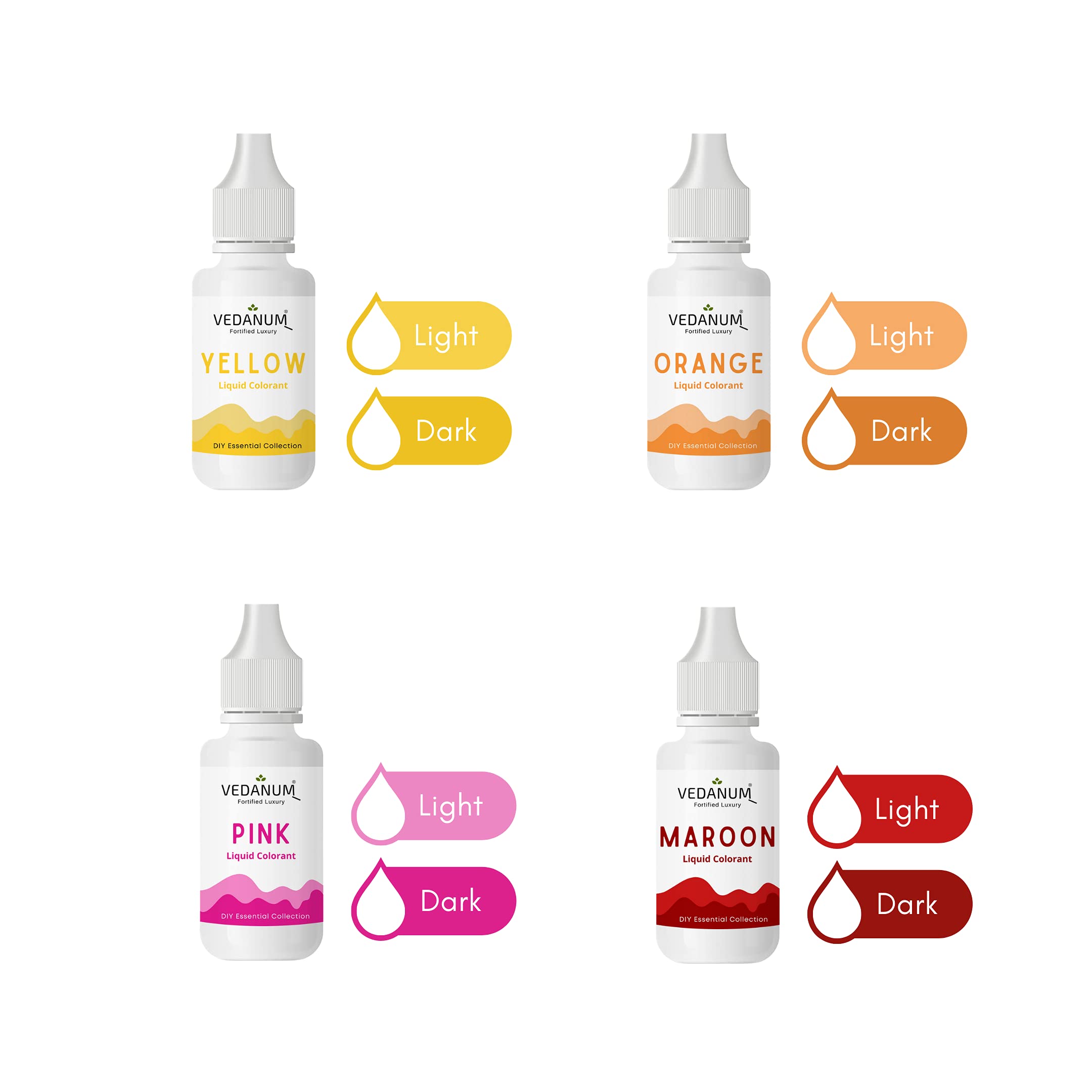 Premium DIY Liquid Colors for Soap Making - 4 Pack (15ml) - Yellow, Orange, Pink, Maroon - Perfect for Bath Bombs & Cosmetics