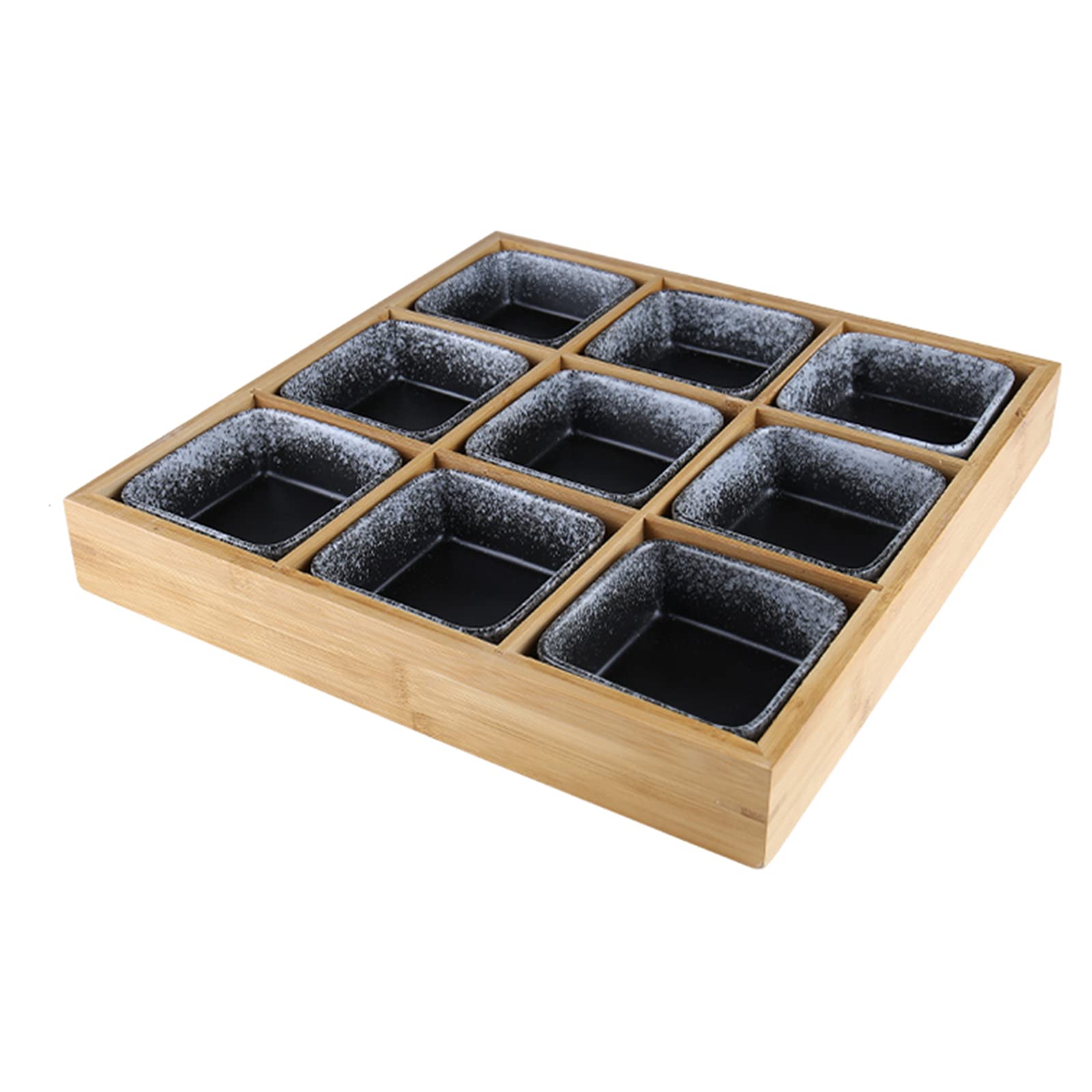 AIZYR Ceramic Snack Serving Platter with Wooden Tray - Elegant Sushi Appetizer Display Plate for Home, Restaurant & Party Use - Perfect for Entertaining, Hors d'Oeuvres & Charcuterie Boards
