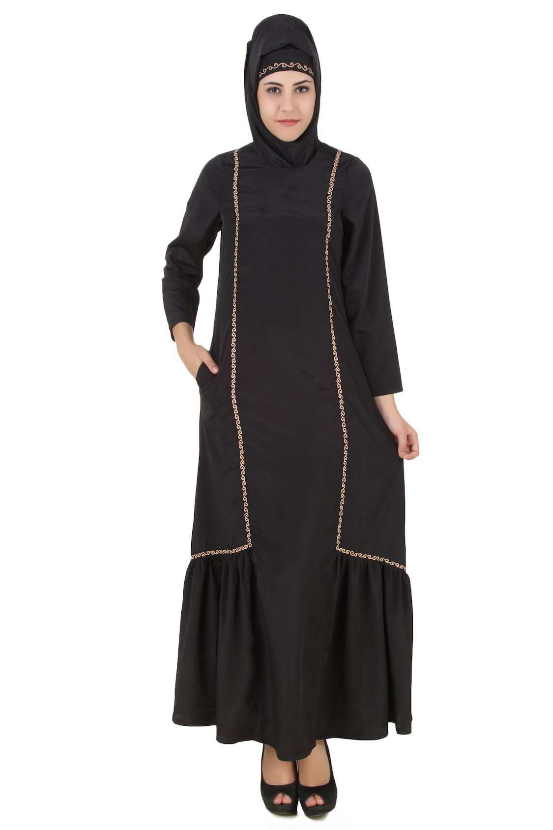 Fathima Black Nida Abaya - Elegant Muslim Prayer Dress for Women | Perfect for Prayer, Mosque & Special Occasions