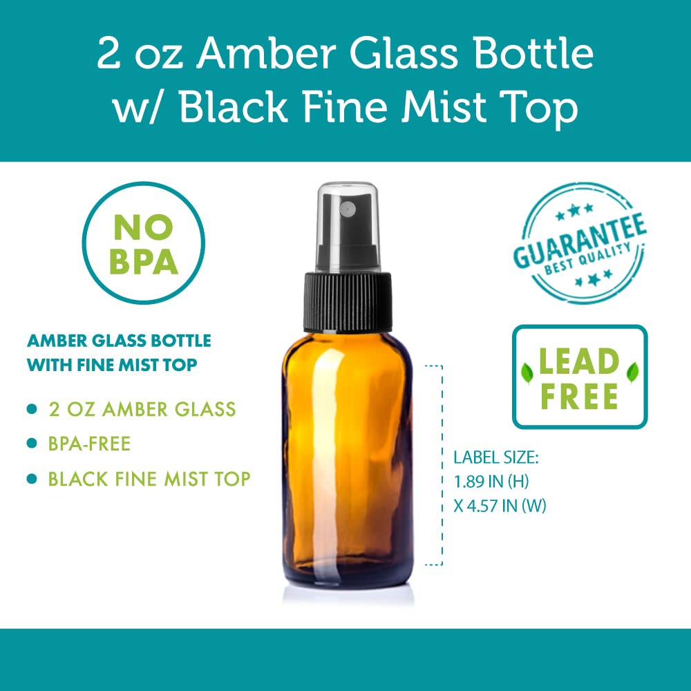 2 oz Amber Glass Bottles with Black Fine Mist Sprayer - Pack of 240 (240 Bottles) - Perfect for Essential Oils, Perfumes, DIY Beauty Products & Travel-Size Liquids