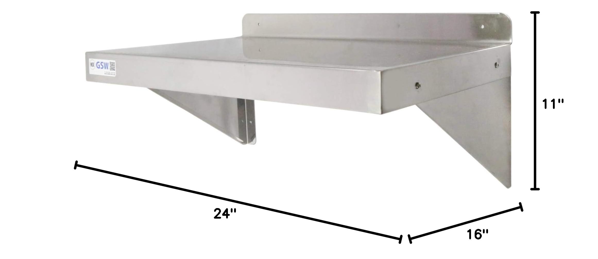 GSW NSF Approved 16”D x 24”W Stainless Steel Commercial Wall Mount Shelf - Heavy Duty Industrial Appliance Rack for Restaurant, Bar, Home Kitchen, Laundry, Garage & Utility Room - Perfect for Storage, Organization & Space Saving