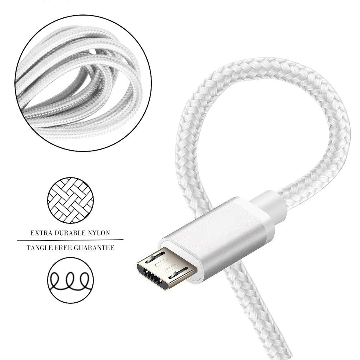 2-Pack 10ft Android Micro USB Charger Cable - Fast Charging Cord for Samsung Galaxy S5/S6/S7 Edge, J3/J7 Prime, Note 4/5, LG Stylo 3/Aristo 4/G4/K40/K30, Moto E5/E6/G6 Play, PS4 Pro Controller - Perfect for Home, Office & Travel Charging