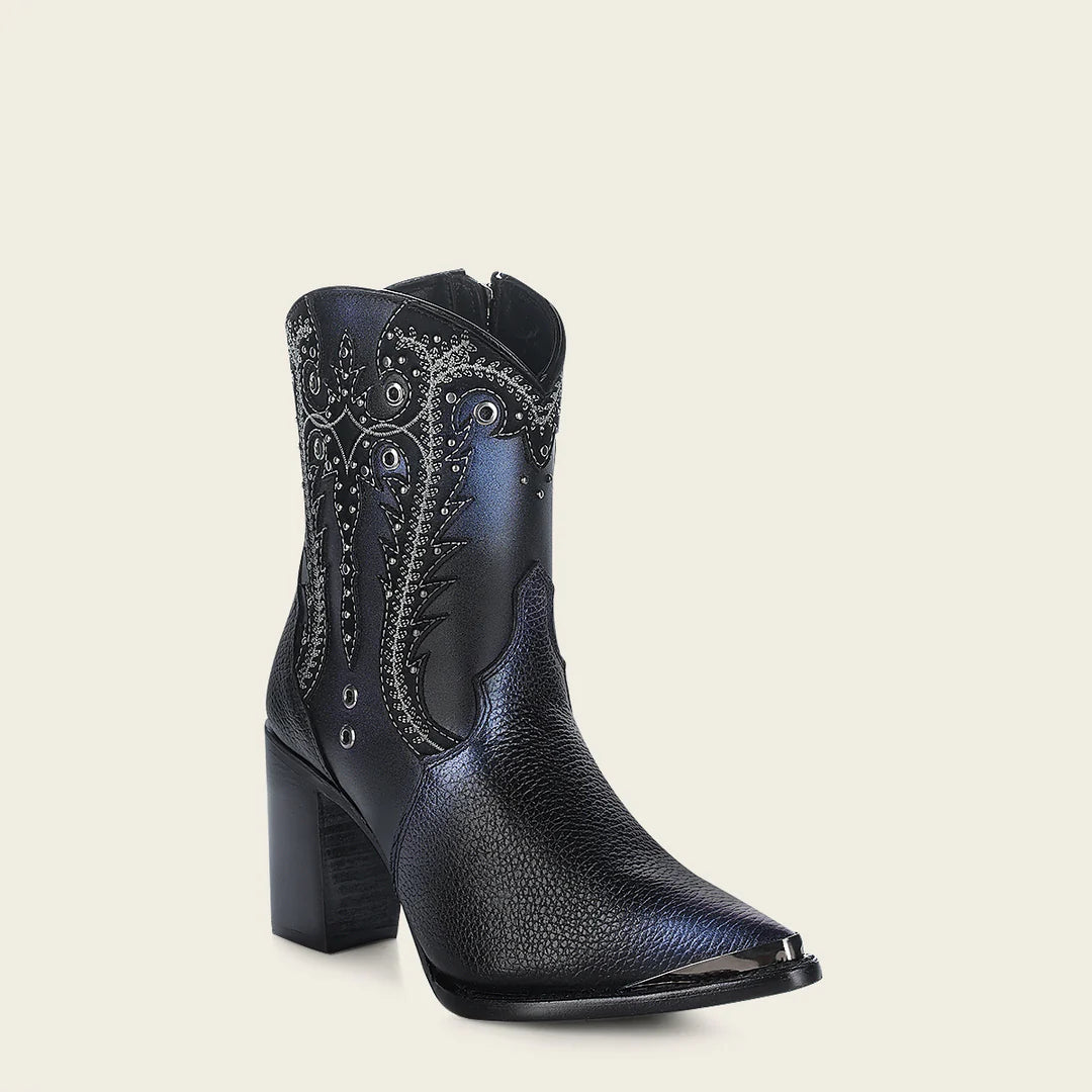 **Women's Cuadra Black Western Cowgirl Ankle Boots - Genuine Cowhide Leather - Perfect for Rodeo, Country Dancing & Casual Wear**