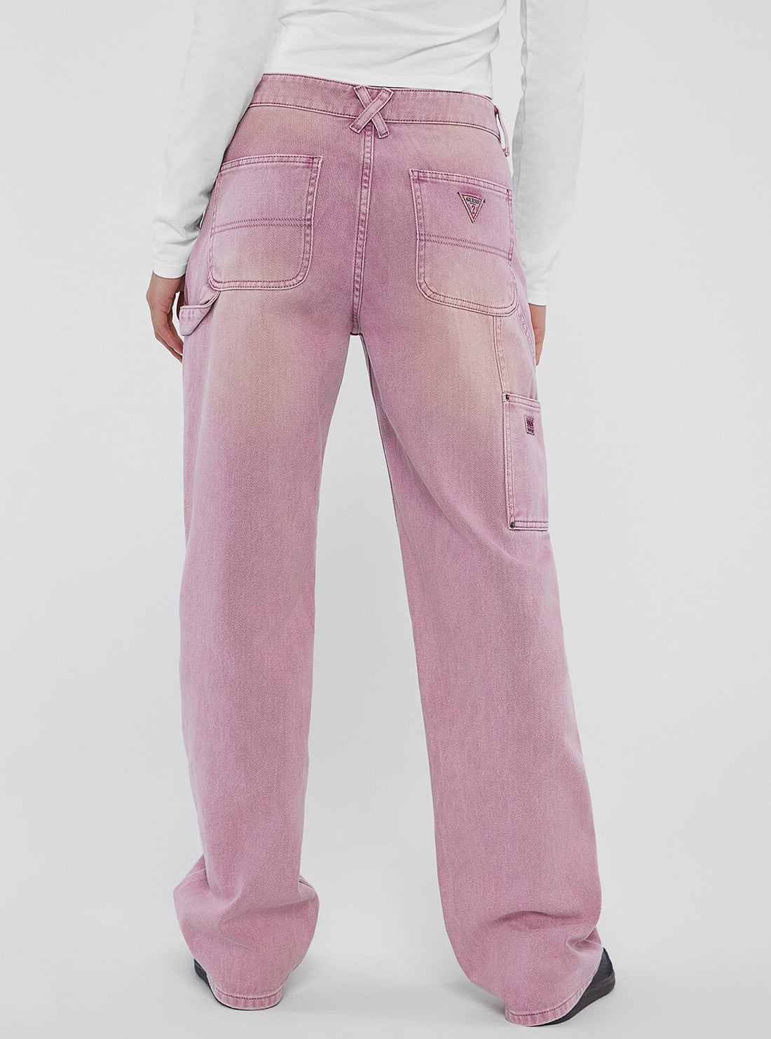 Guess Originals Pink Overdye Carpenter Pants for Women - Vintage Distressed Denim Jeans - Casual Streetwear & Everyday Wear