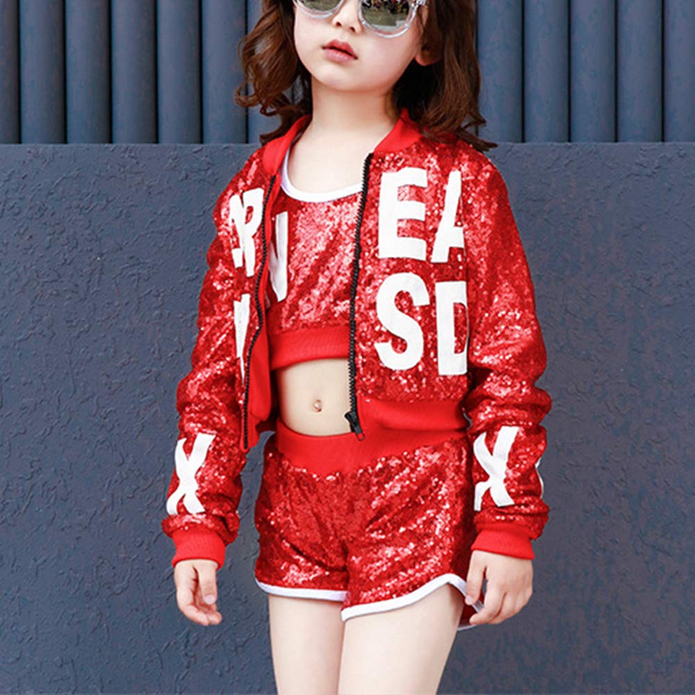 Kids Dance Costumes for Girls & Boys - Sparkly Sequins Jazz & Hip Hop Outfits with Shorts Sets - Perfect for Dance Recitals, Performances & Competitions