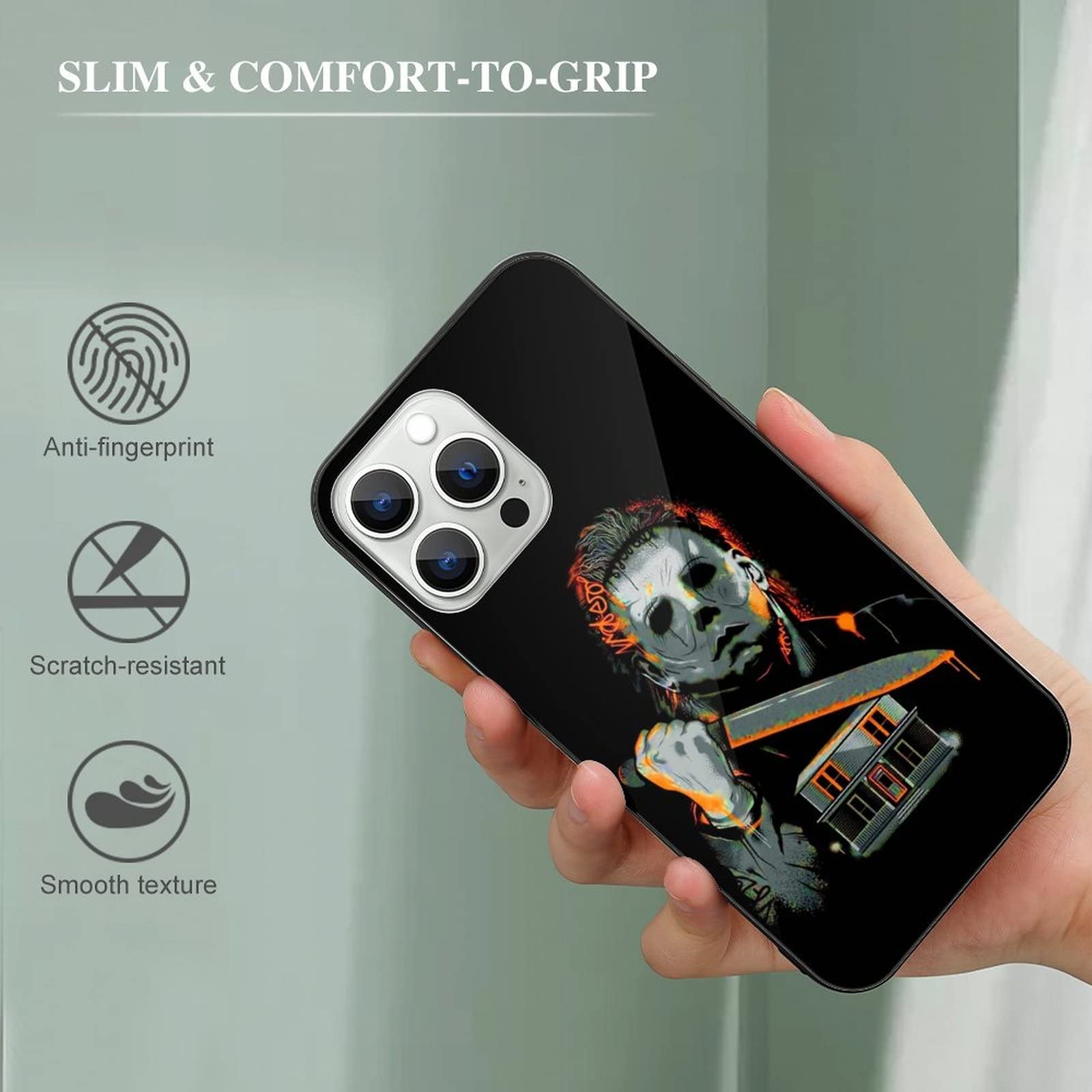 ZHANGXM Tempered Glass iPhone 13 Full Body Protective Case - Halloween Michael Myers Horror Movie Drop-Proof Cover for iPhone 13 Pro - Perfect for Halloween Parties, Cosplay & Horror Fans