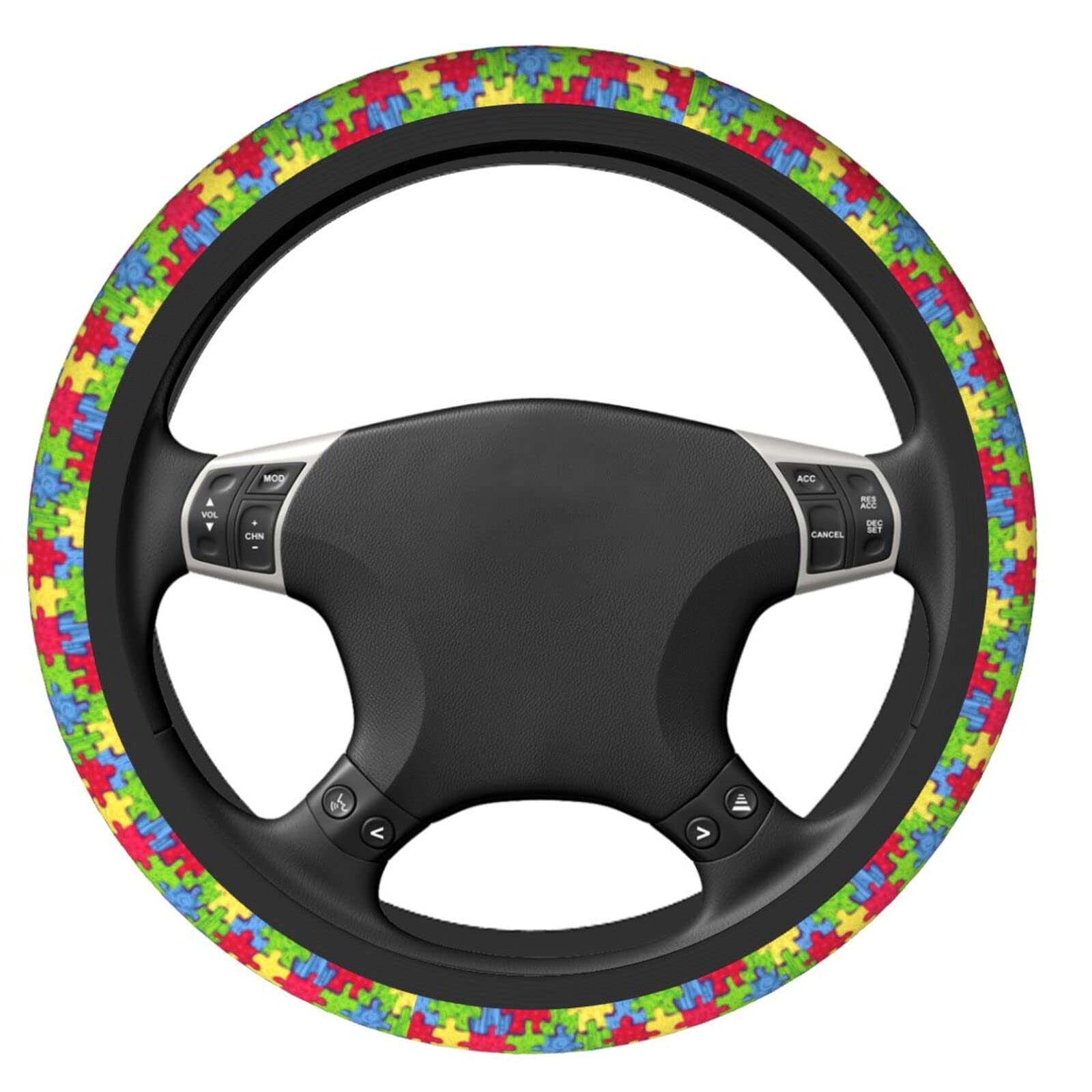 Autism Awareness Non-Slip Steering Wheel Cover - Universal 15 Inch Durable Car Accessory for Safe Driving | Perfect for Autism Supporters & Sensory-Friendly Driving